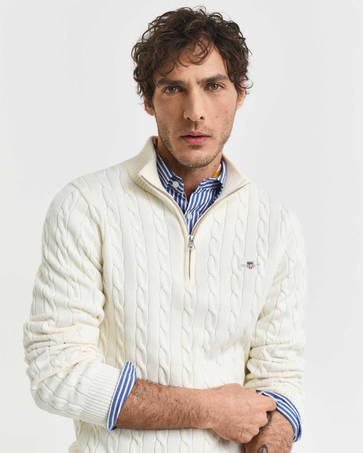 Cotton Cable Half Zip Cream