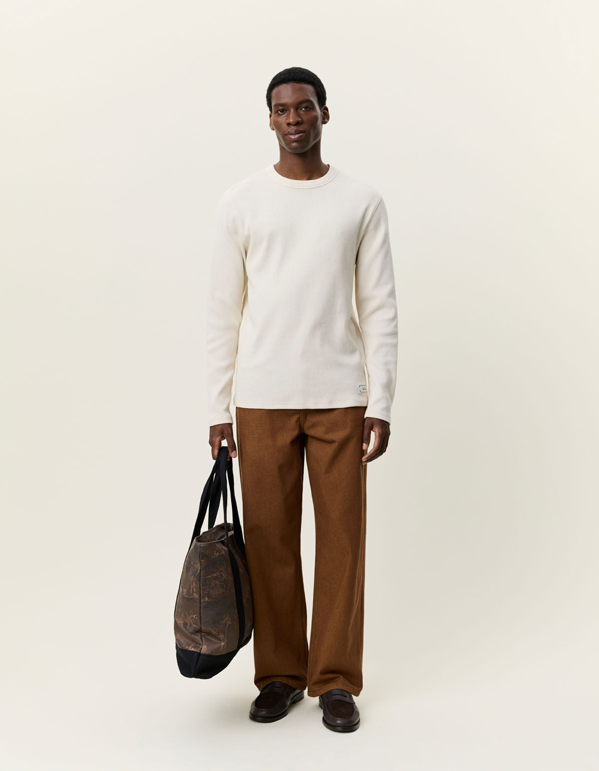 Label Waffle Ls T-Shirt Ivory