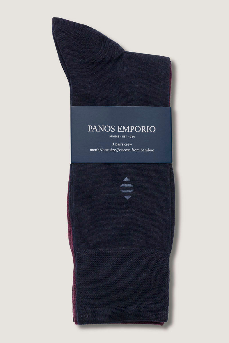 3pk Daniel Bamboo Crew Navy/Vineyard Wine/Black