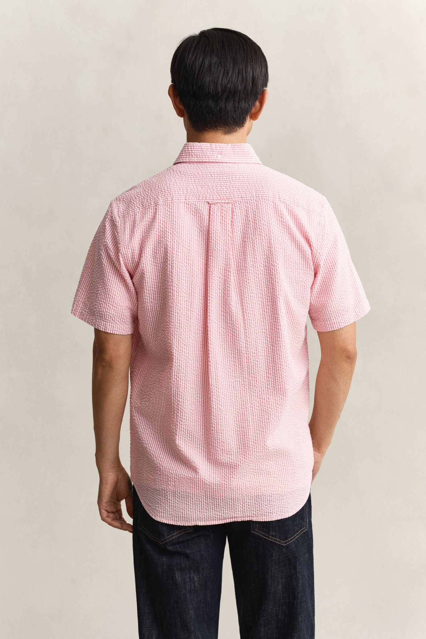 Reg Seersucker Stripe Ss Shirt Rose Pink
