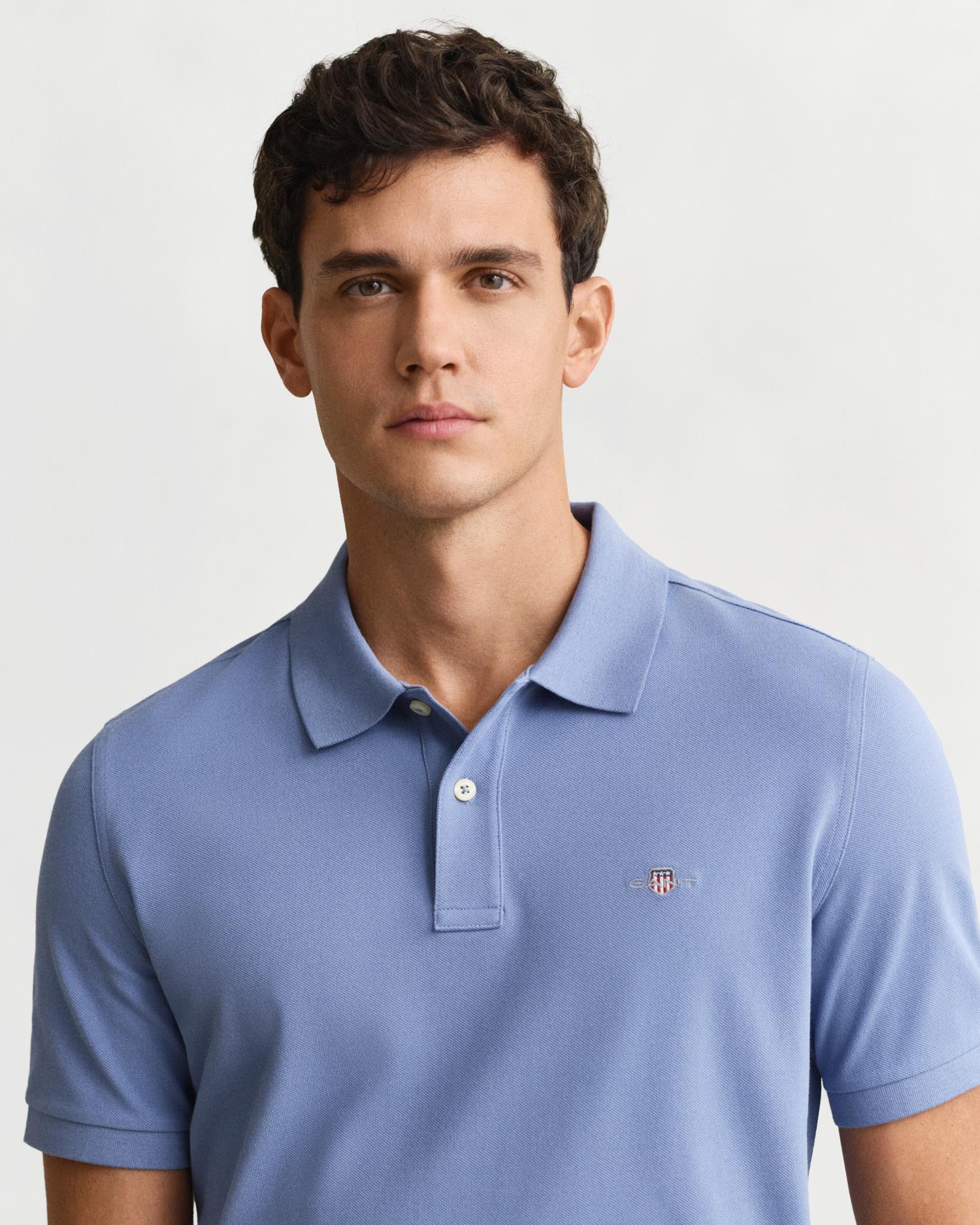 Reg Shield Ss Pique Polo Faded Denim