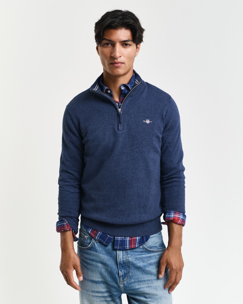 CLASSIC COTTON HALF ZIP Dk Jeansblue Melange