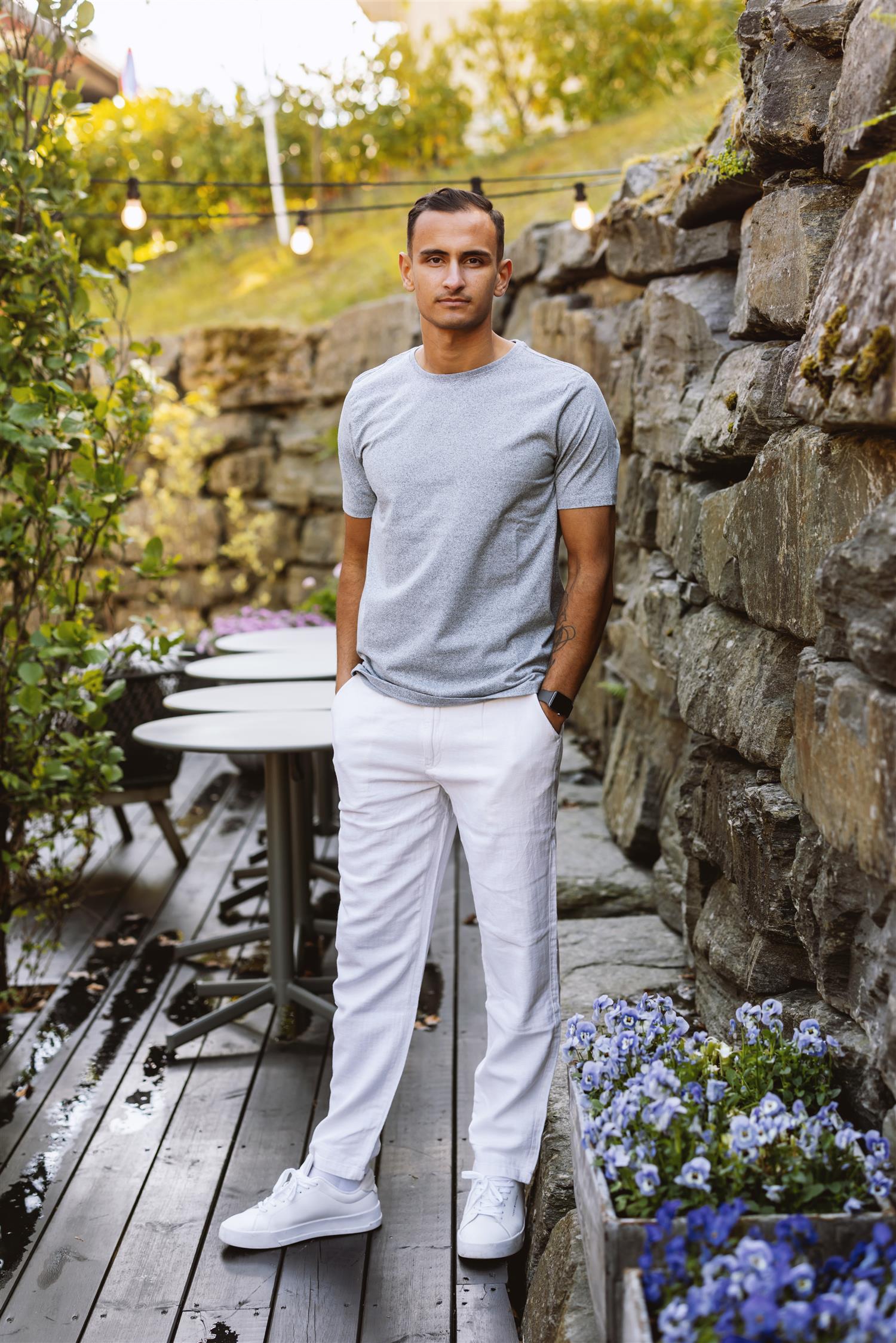 Linen blend herringbone pants Optical White
