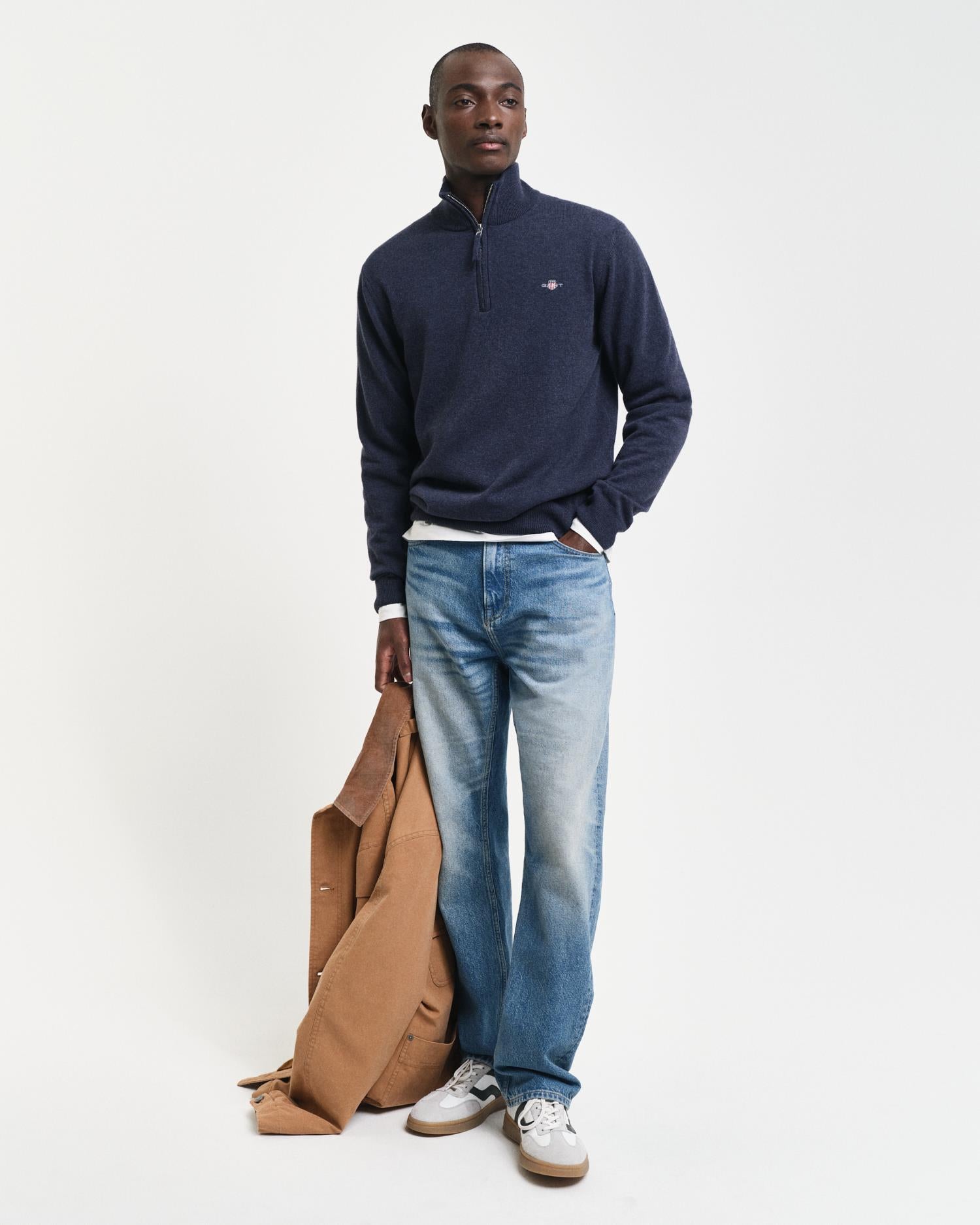 Lammeullsgenser Med Half-Zip Dark Navy Melange