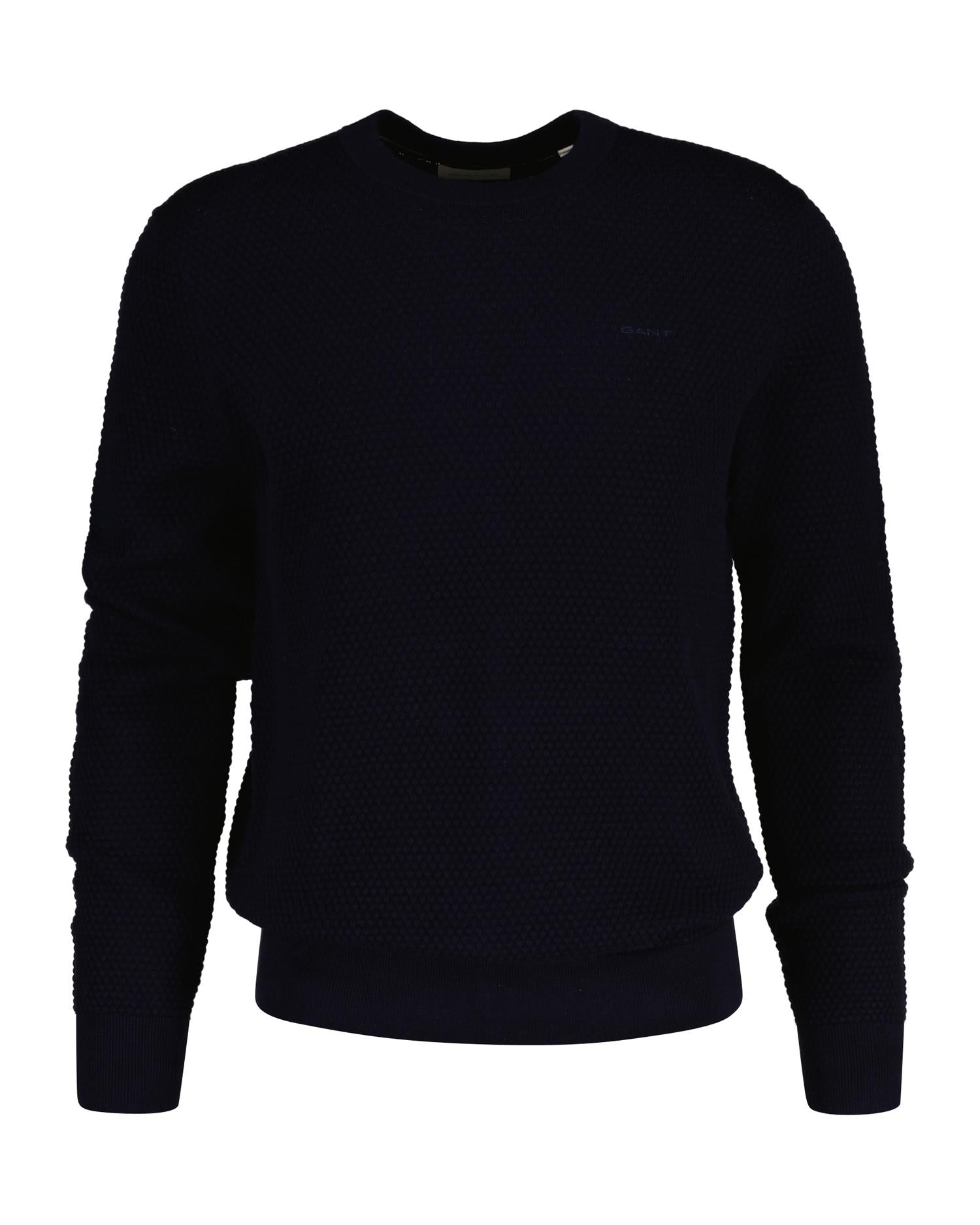 Textured Cotton Merino C-Neck Evening Blue