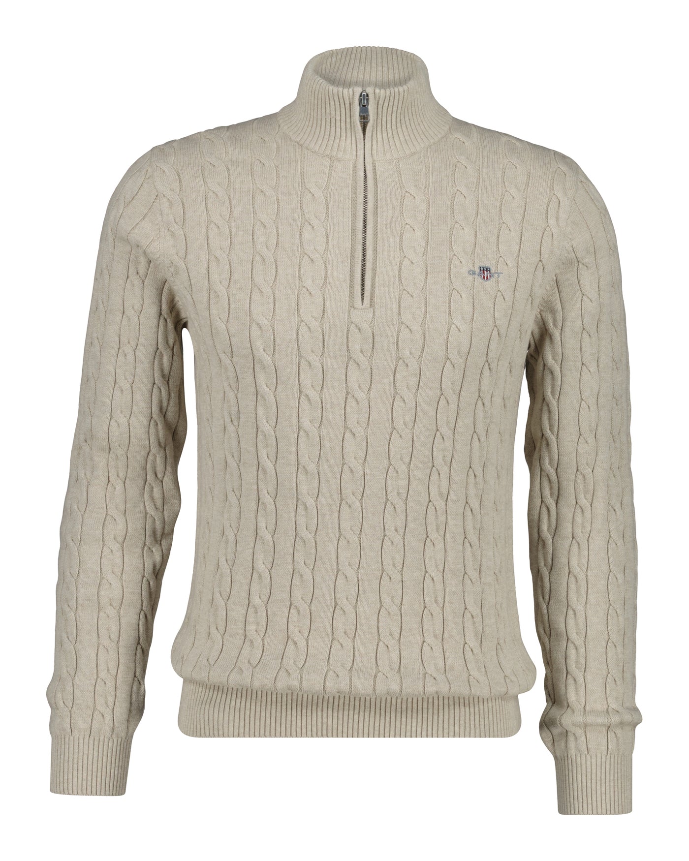 Cotton Cable Half Zip Oat Melange