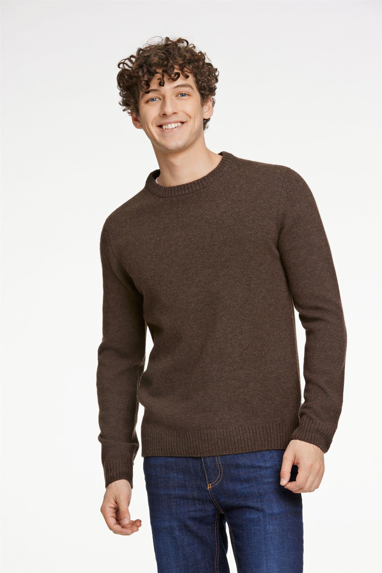 Lambswool o-neck knit Dk Brown Mel
