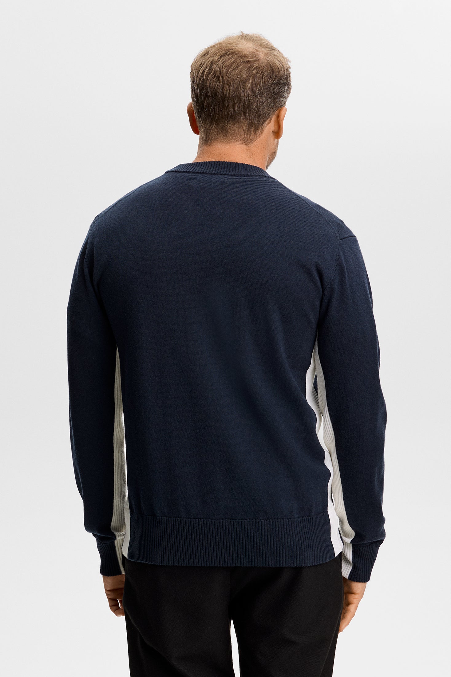 Chester Side Stripe Knit Crew Jl Navy