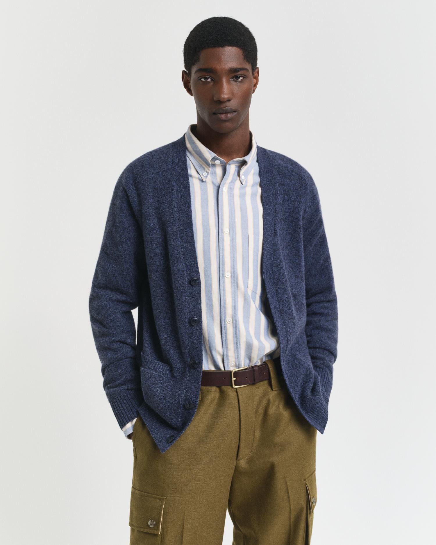 Wool Blend Mouline Cardigan Dark Navy Melange
