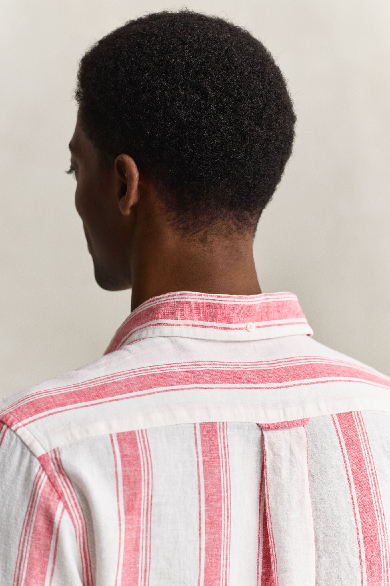 Reg Cotton Linen Stripe Shirt Rose Red