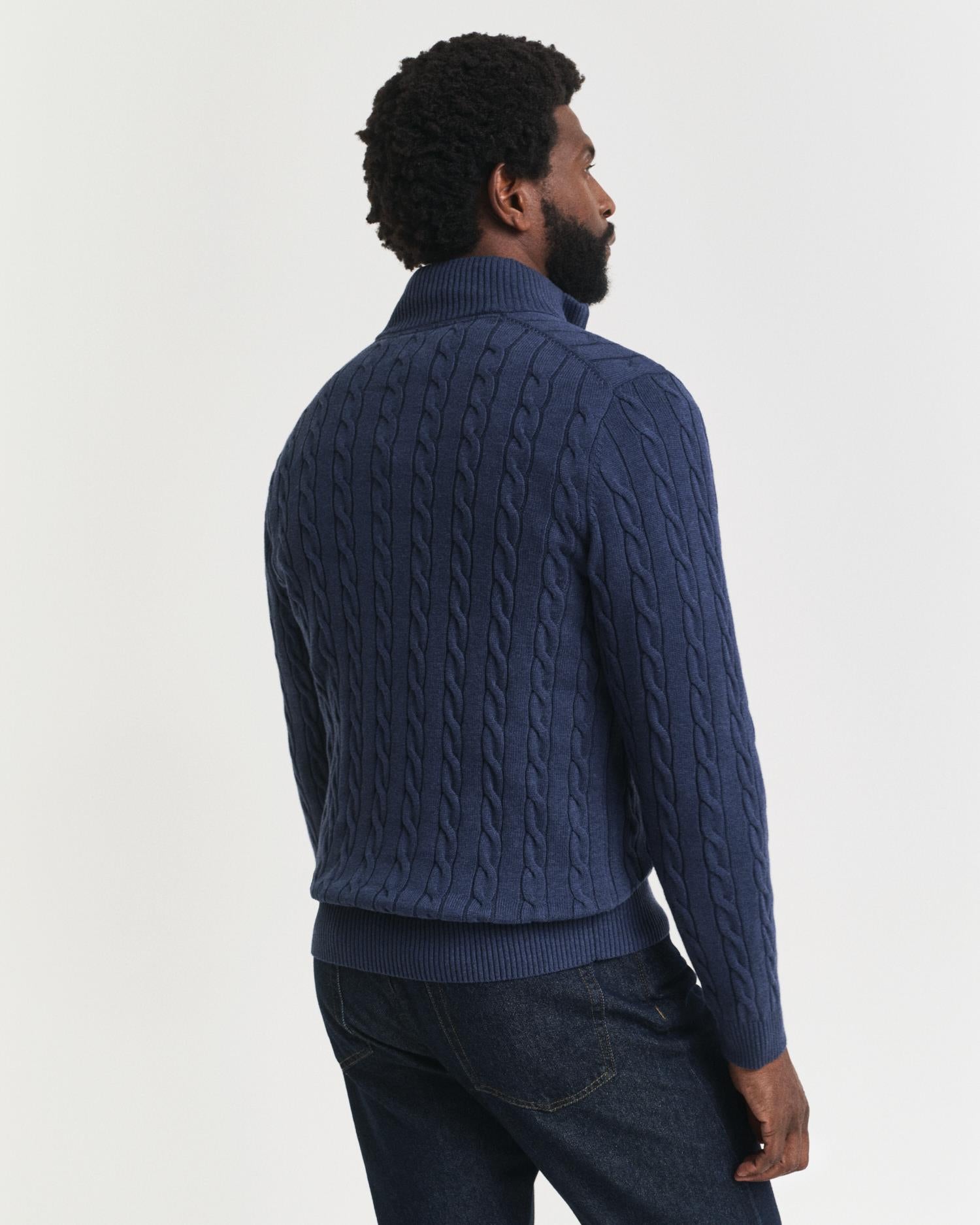 Cotton Cable Half Zip Dark Jeansblue Melange