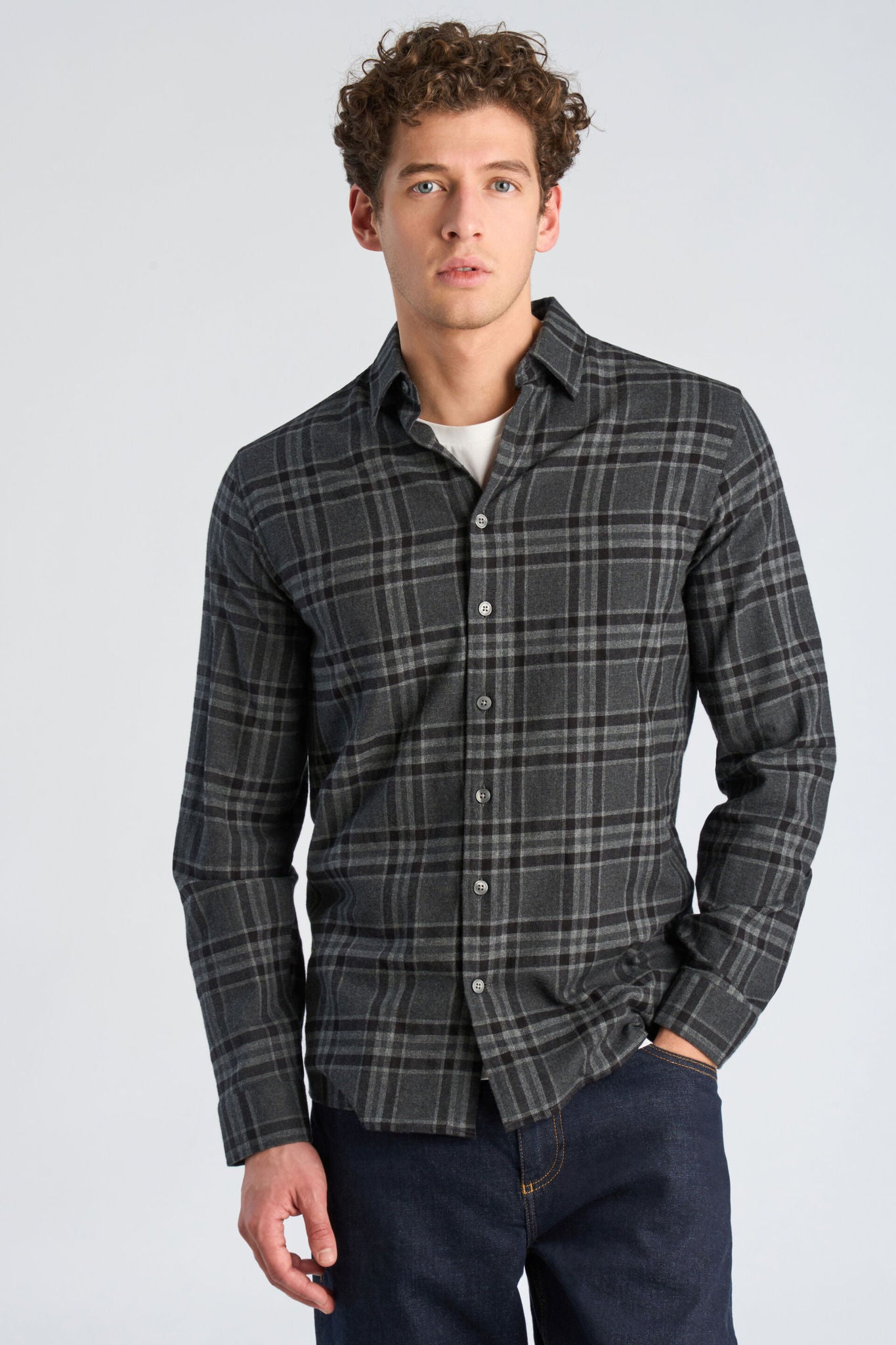 Brushed Check Shirt L/s Dk Grey Mel