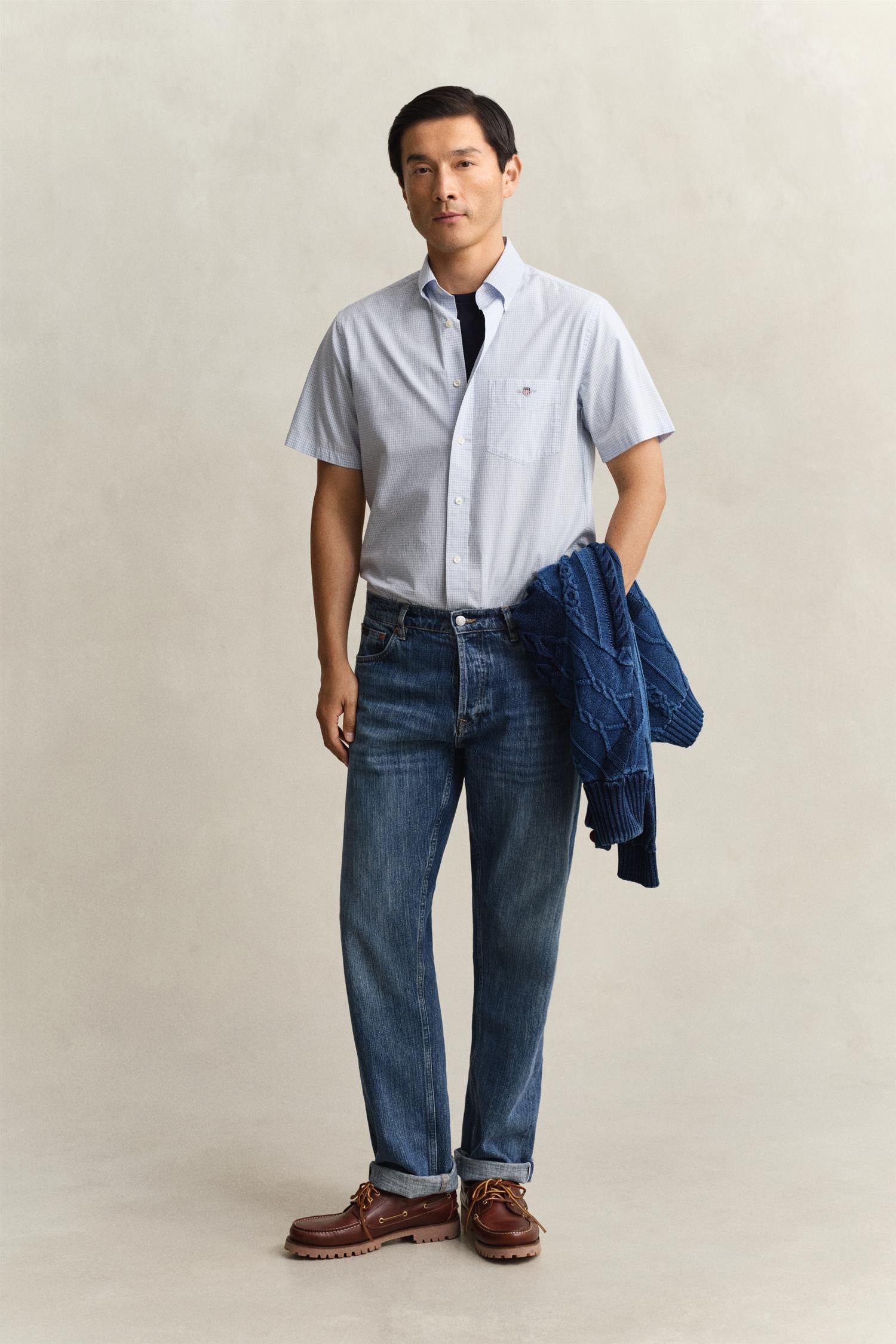 Reg Classic Poplin Gingh Ss Shirt Light Blue