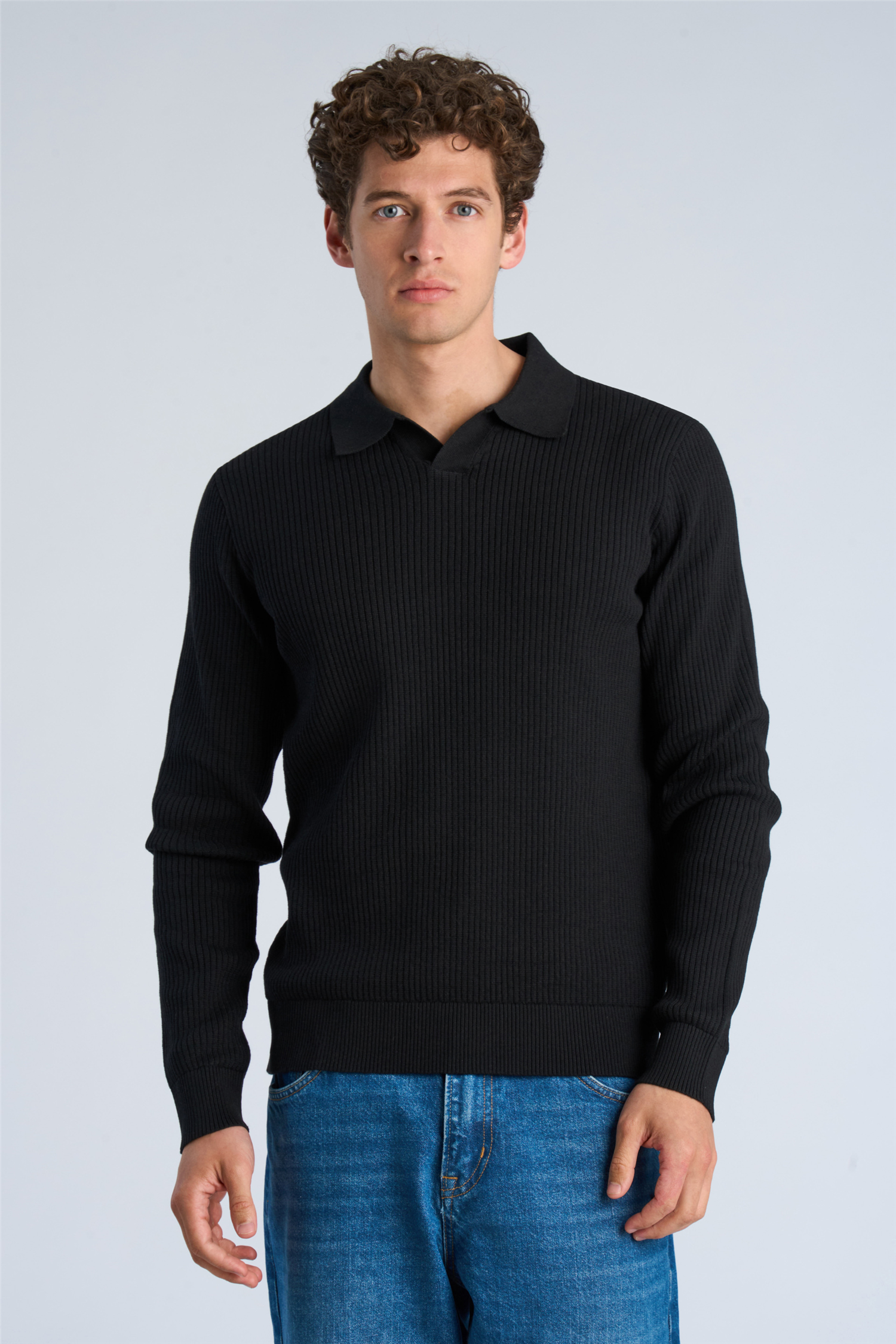 Ribbed L/s O-Neck Knit Black