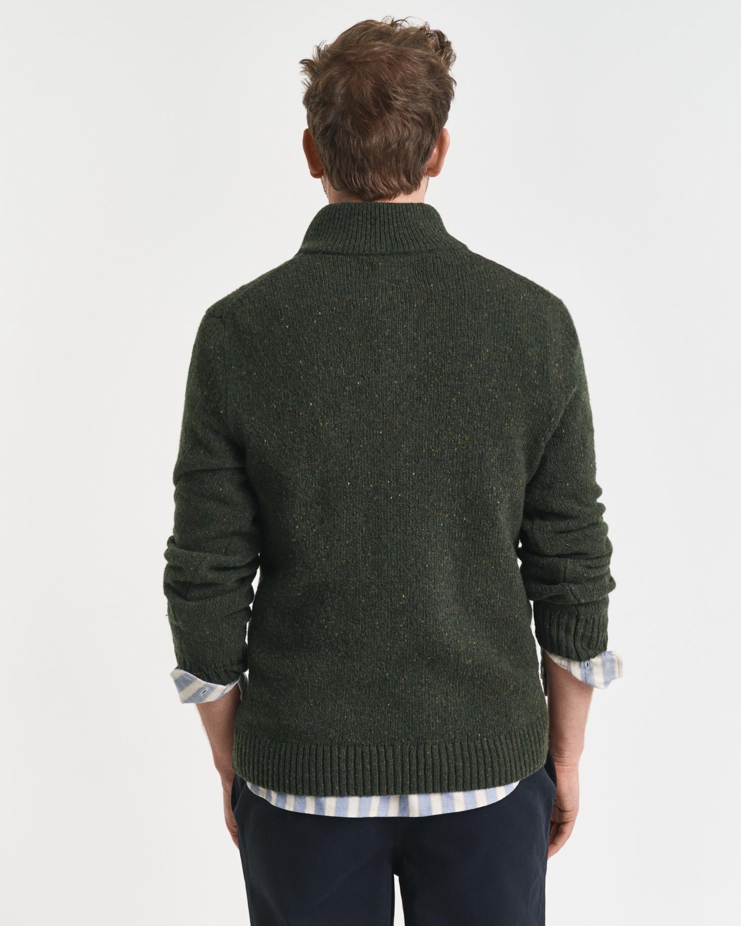 Wool Blend Neps Half Buttoned Country Green