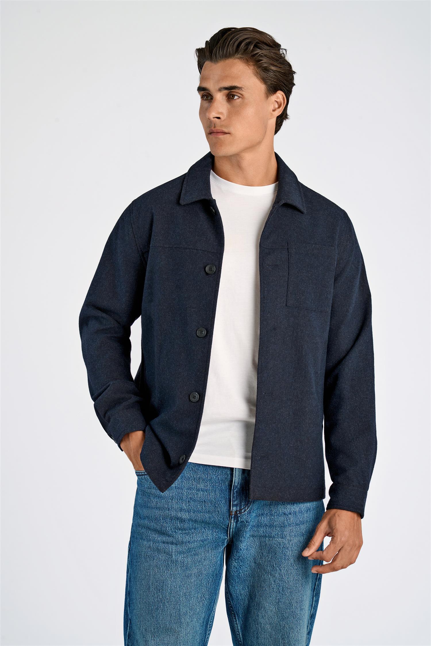 Flannel Wool Blend Cropped Length O Dk Blue Mel