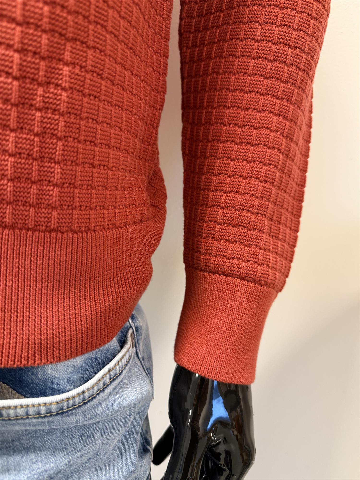 Cotton Textured Zip Cardigan Iron Red