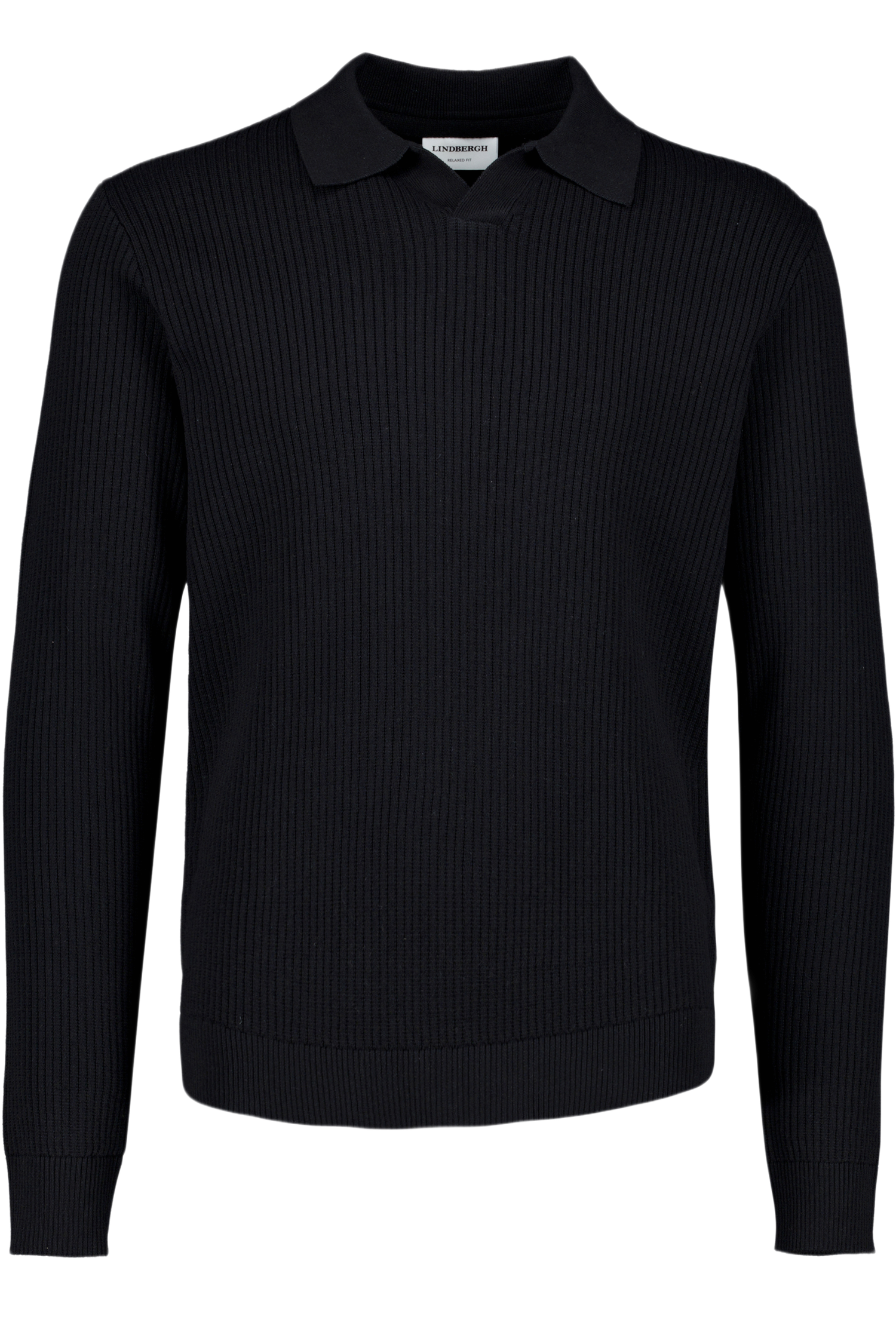 Ribbed L/s V-Neck Polo Black