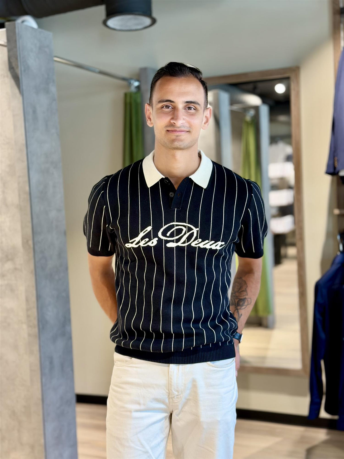 Pinstripe Knitted Polo Black