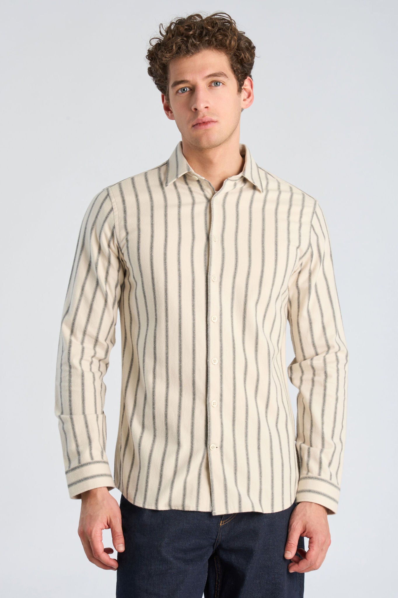 Brushed striped shirt L/S Ivory