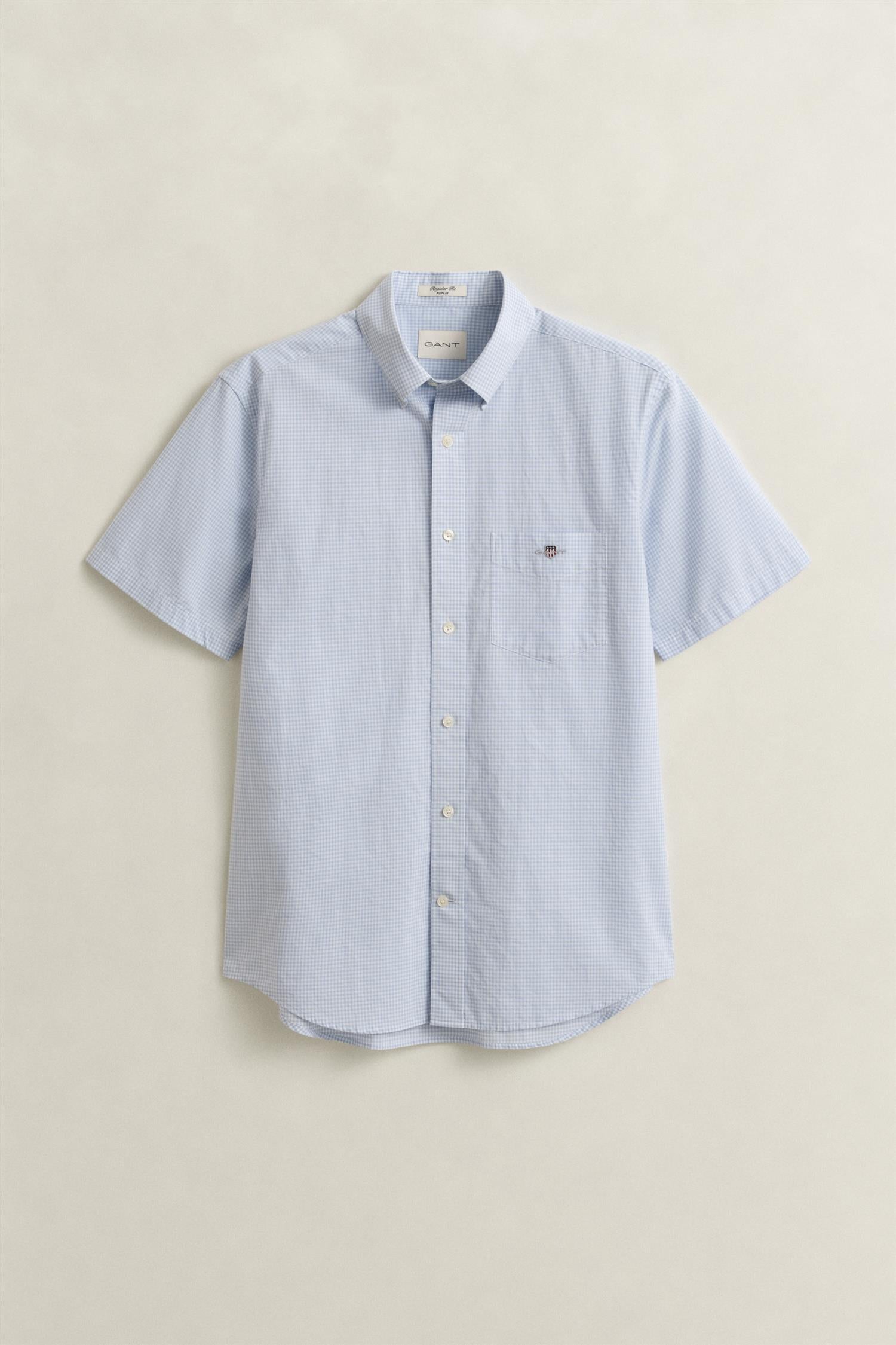 Reg Classic Poplin Gingh Ss Shirt Light Blue