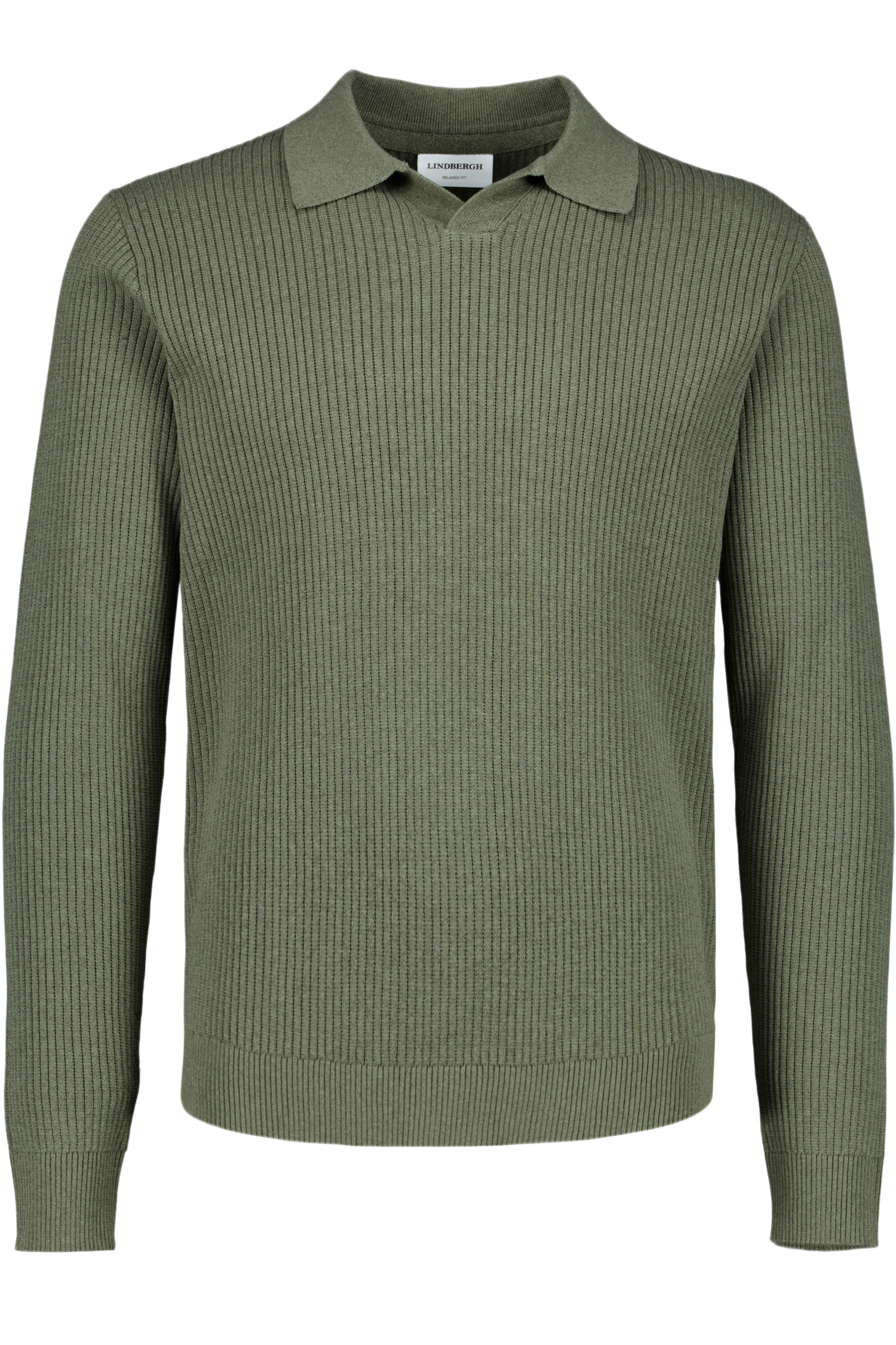 Ribbed L/s V-Neck Polo Army