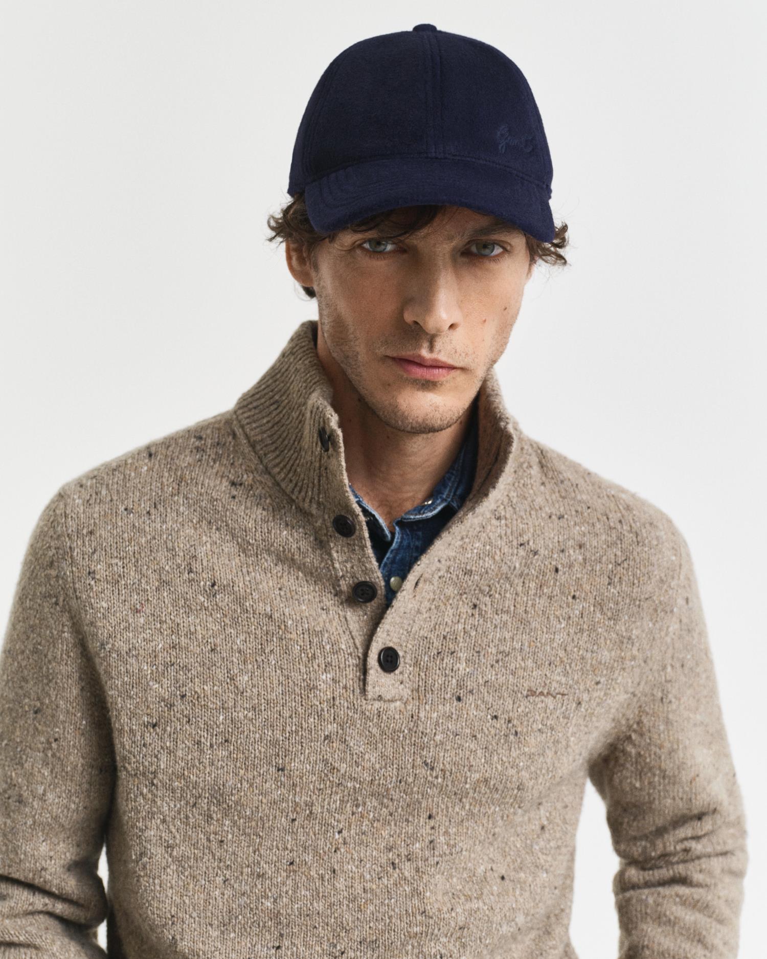 Wool Blend Neps Half Buttoned Dk. Sand Melange
