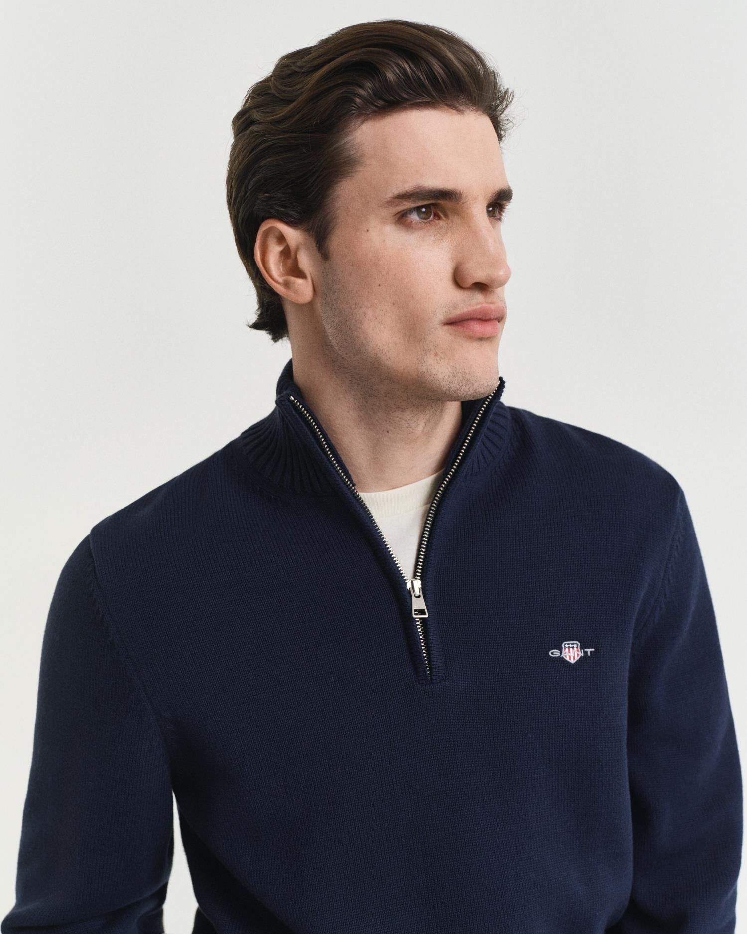 Cotton Sweater With Half-Zip Evening Blue