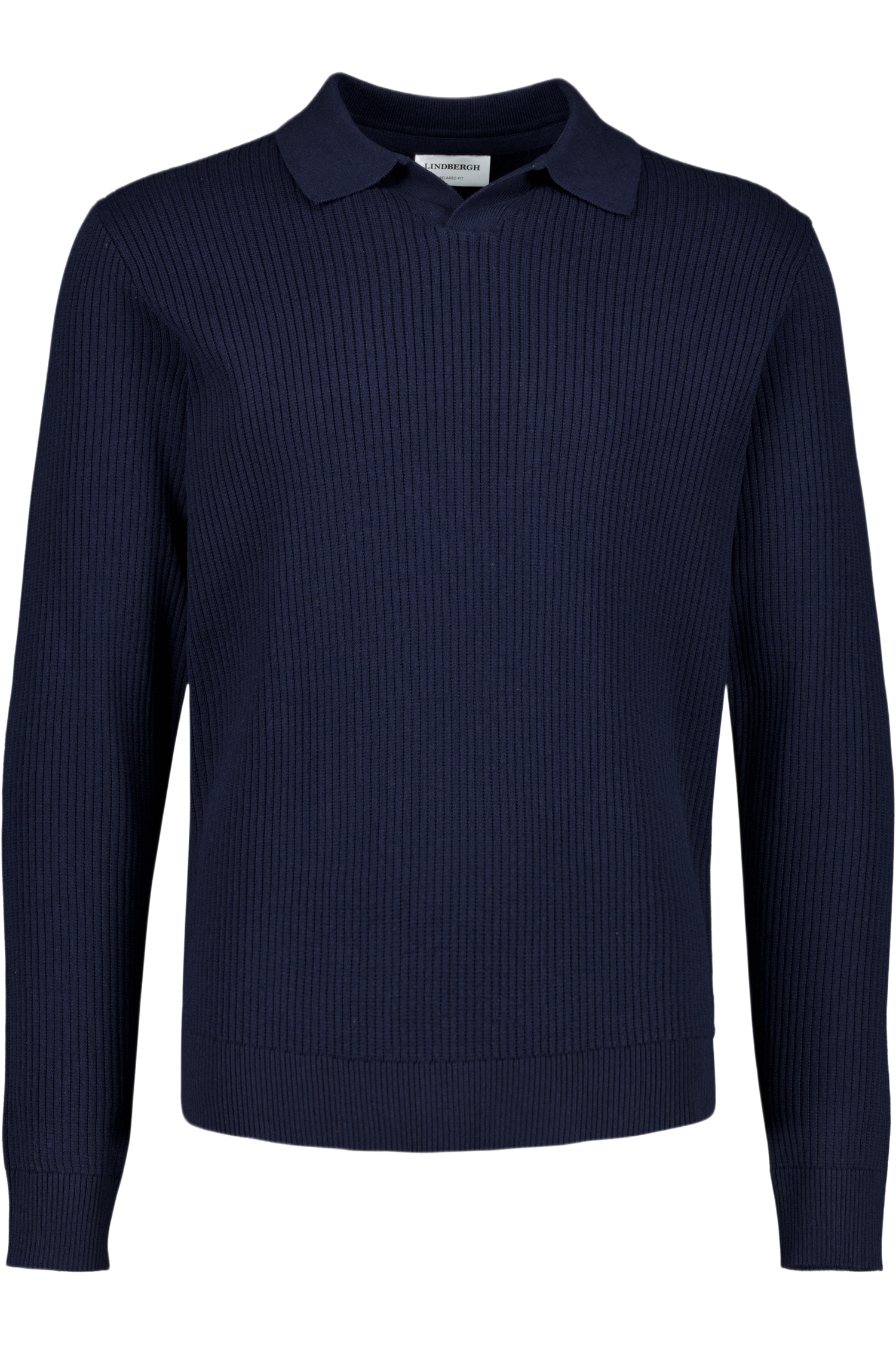 Ribbed L/s V-Neck Polo Navy