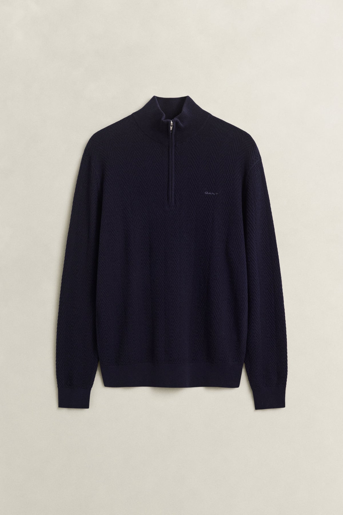 Herringbone Texture Half Zip Evening Blue