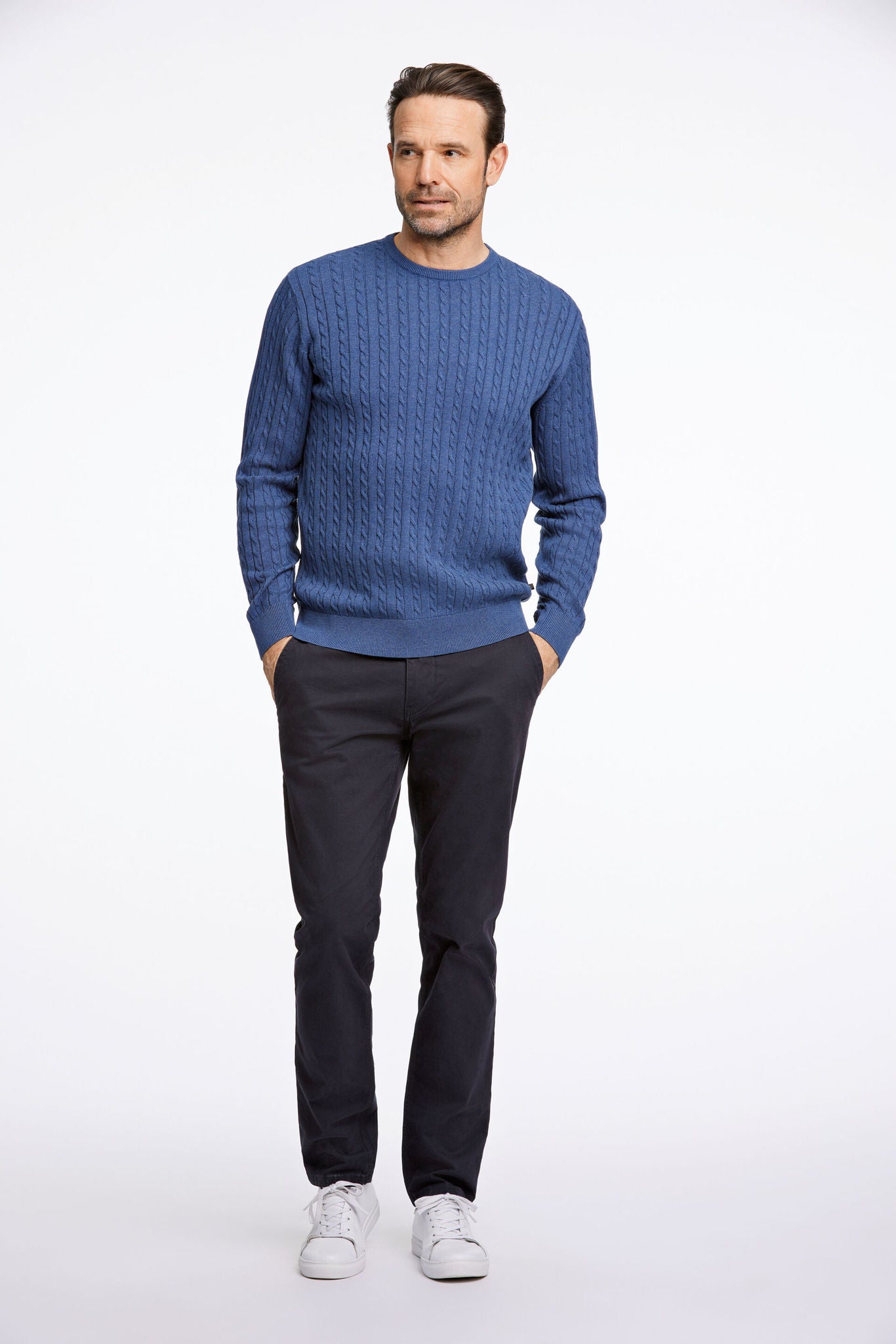 O-neck cable knit Blue Sky Mel