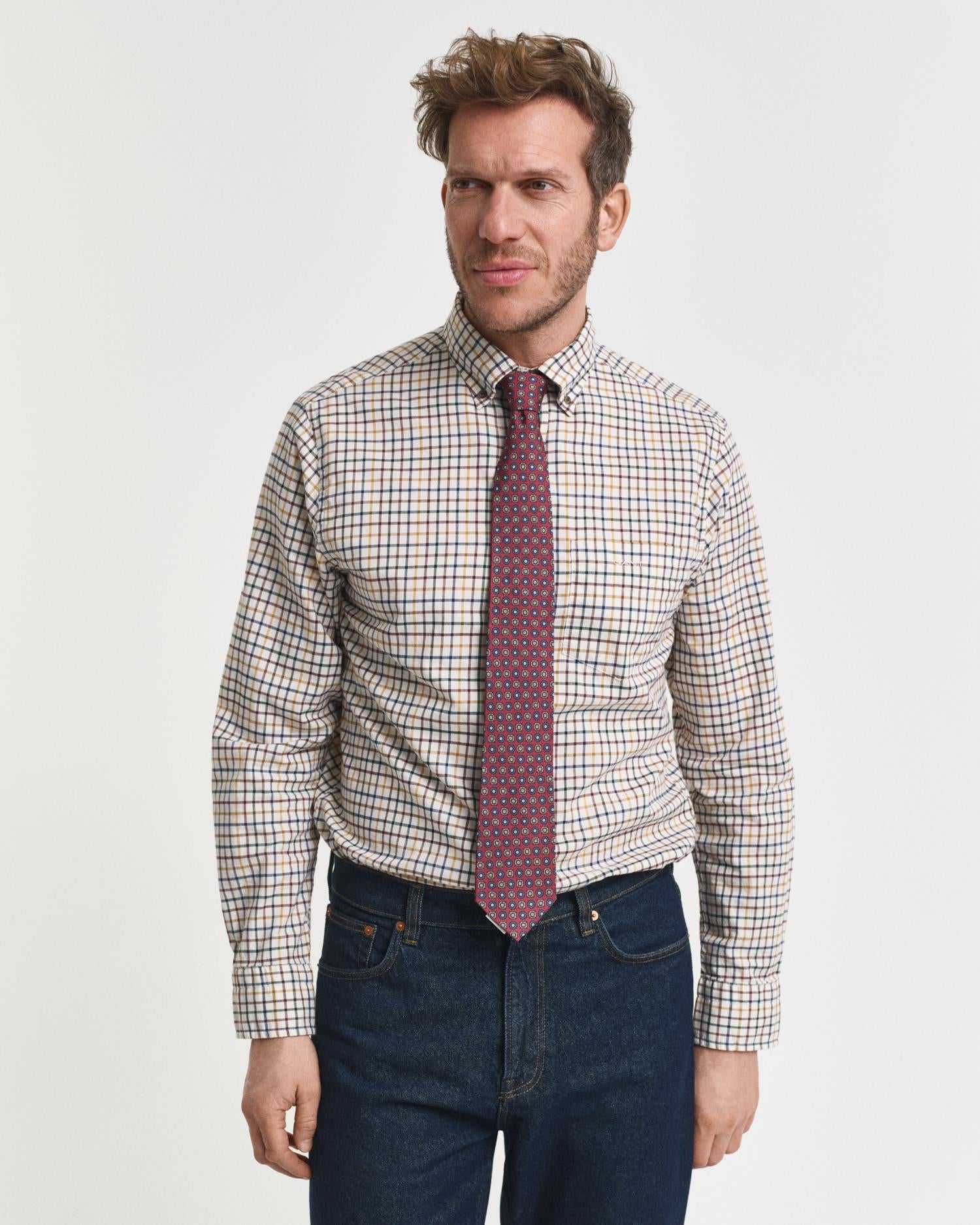 Reg Twill Check Shirt Mahogany Brown