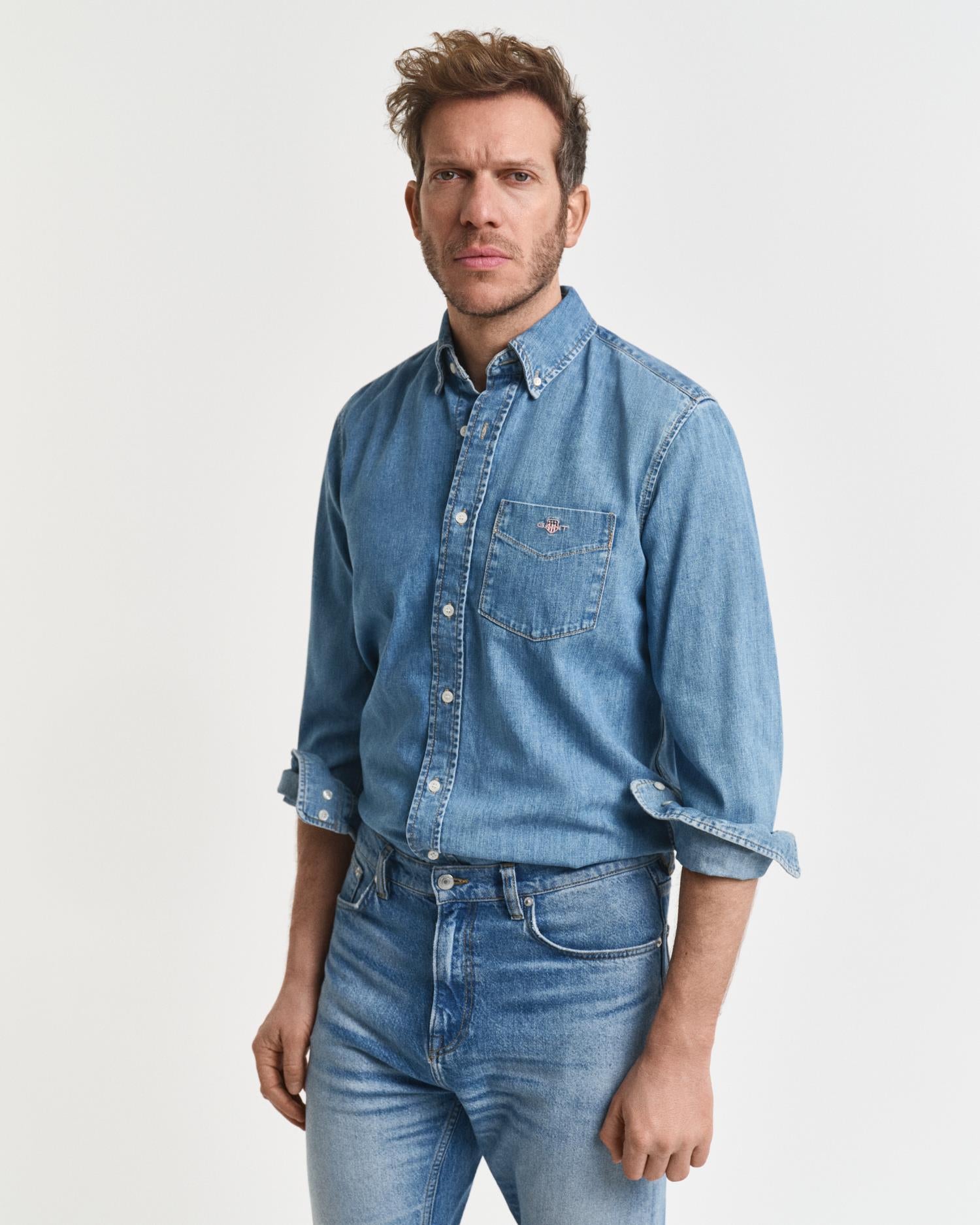 Reg Denim Shirt Semi Light Blue Worn In