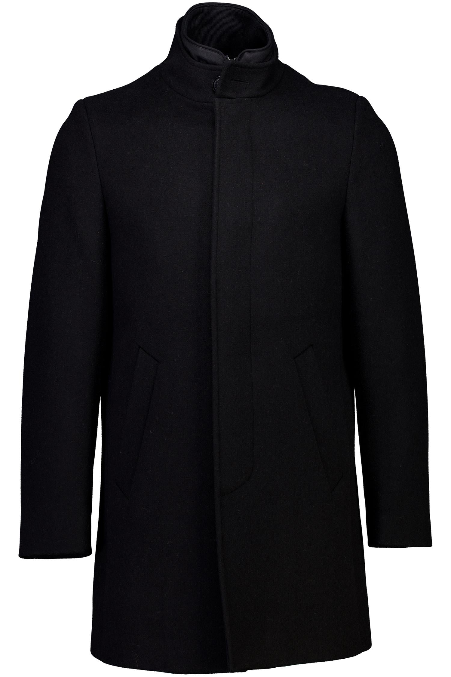 Detachable Collar Wool Coat Black
