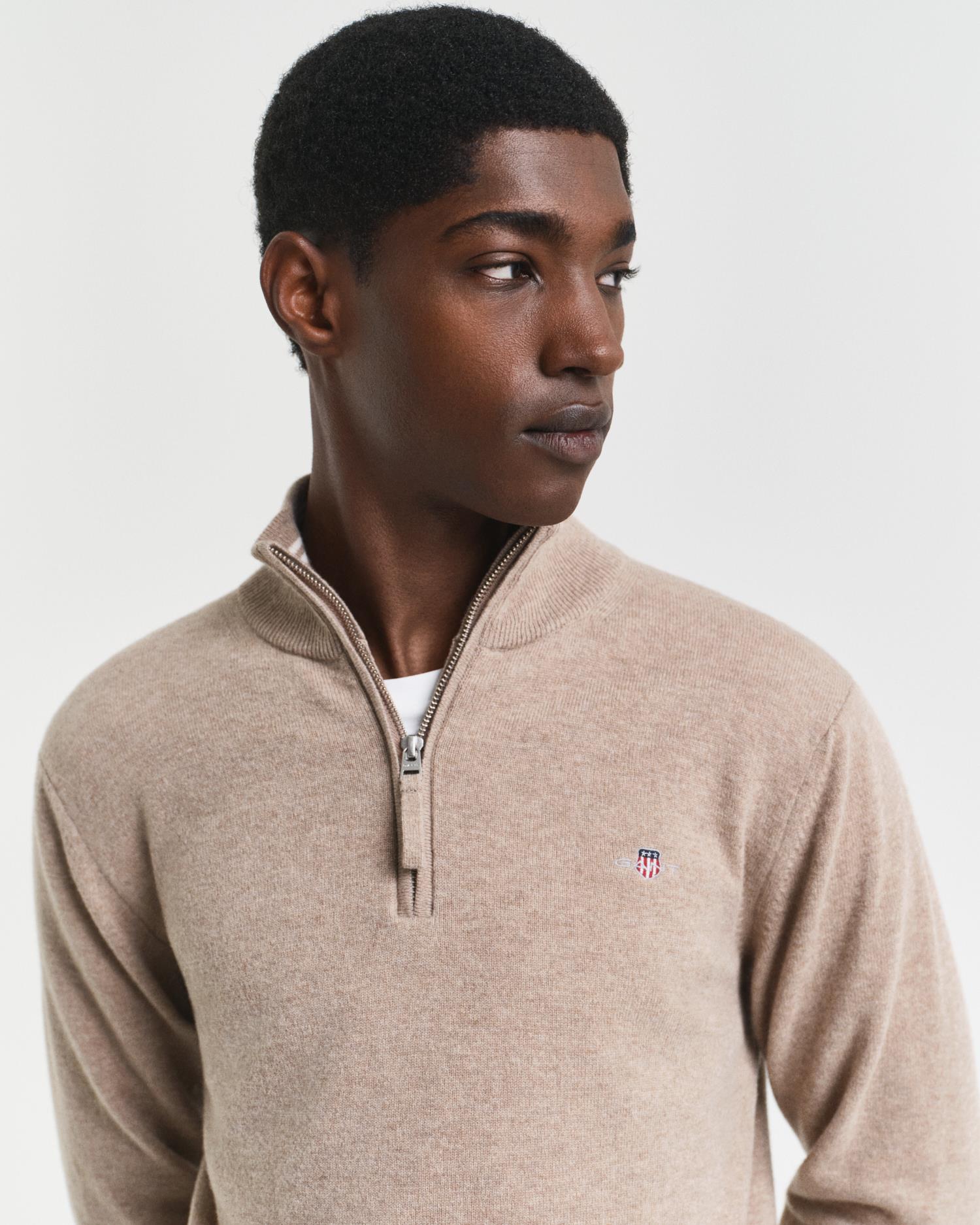 Lammeullsgenser Med Half-Zip Dk Sand Melange