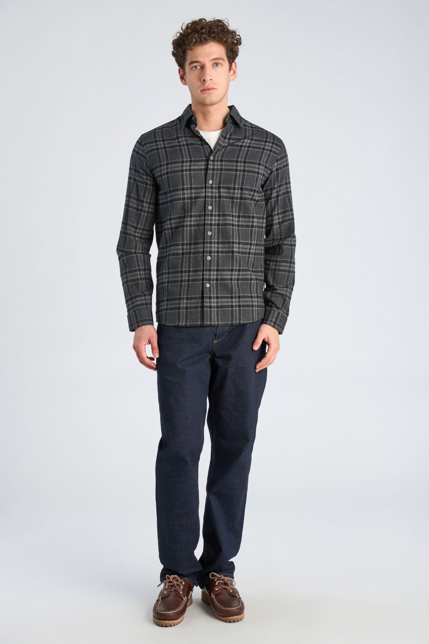 Brushed Check Shirt L/s Dk Grey Mel