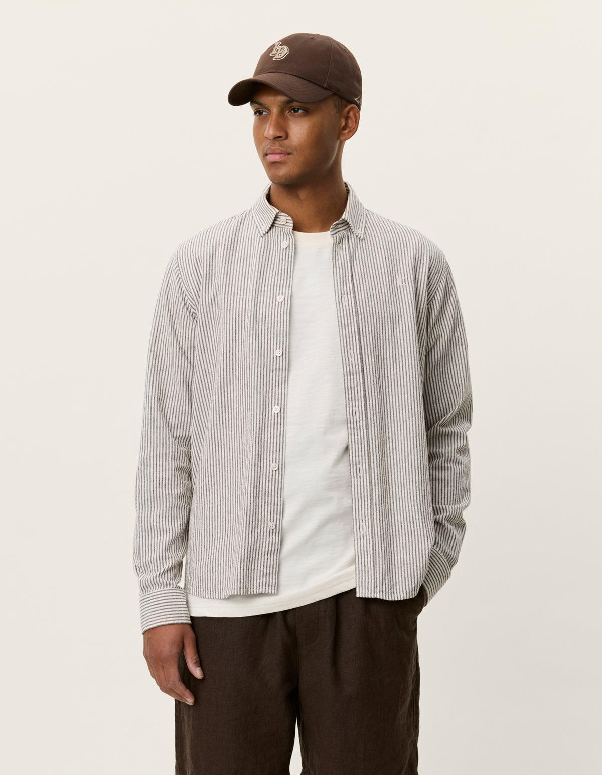 Konrad stripe Cotton linen shirt Teak