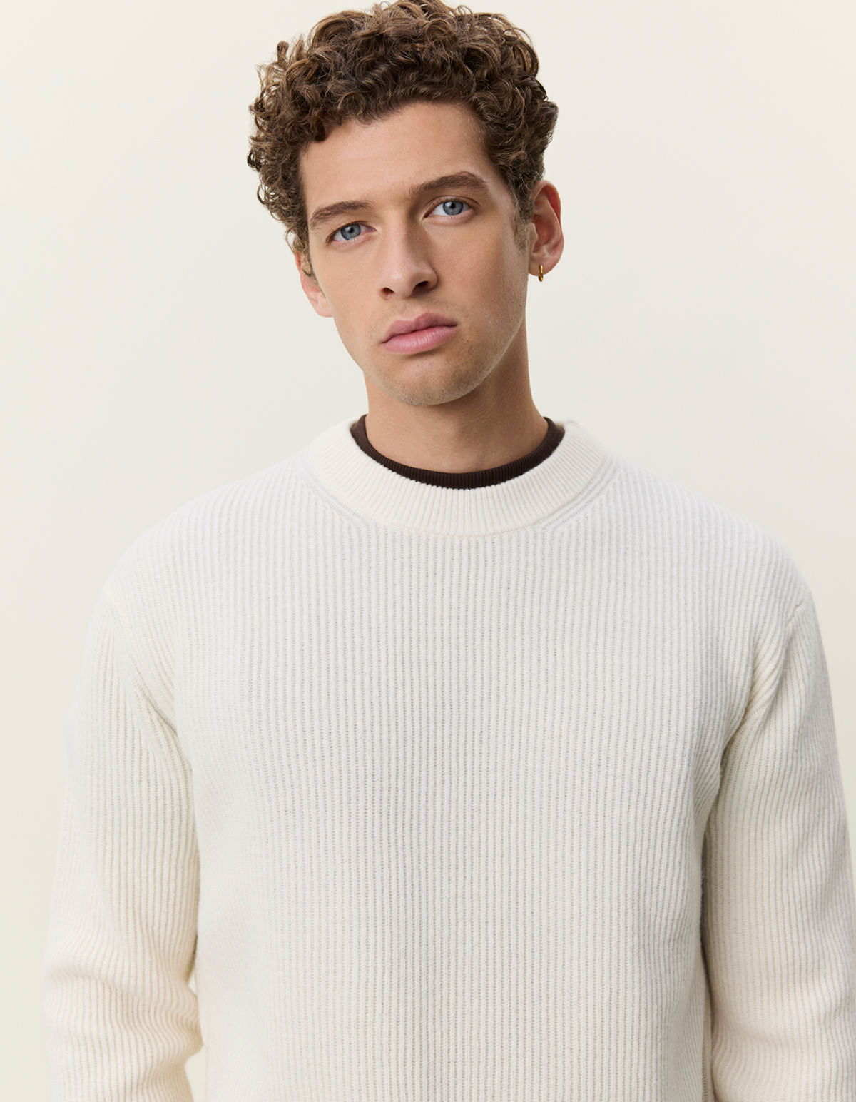 Wool Rib Roundneck Knit Ivory Melange