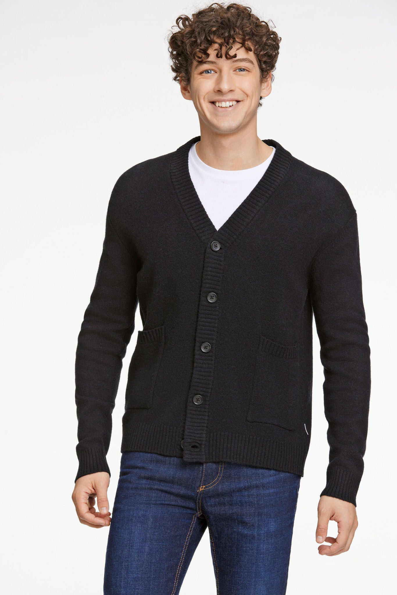 Lambswool button cardigan Black