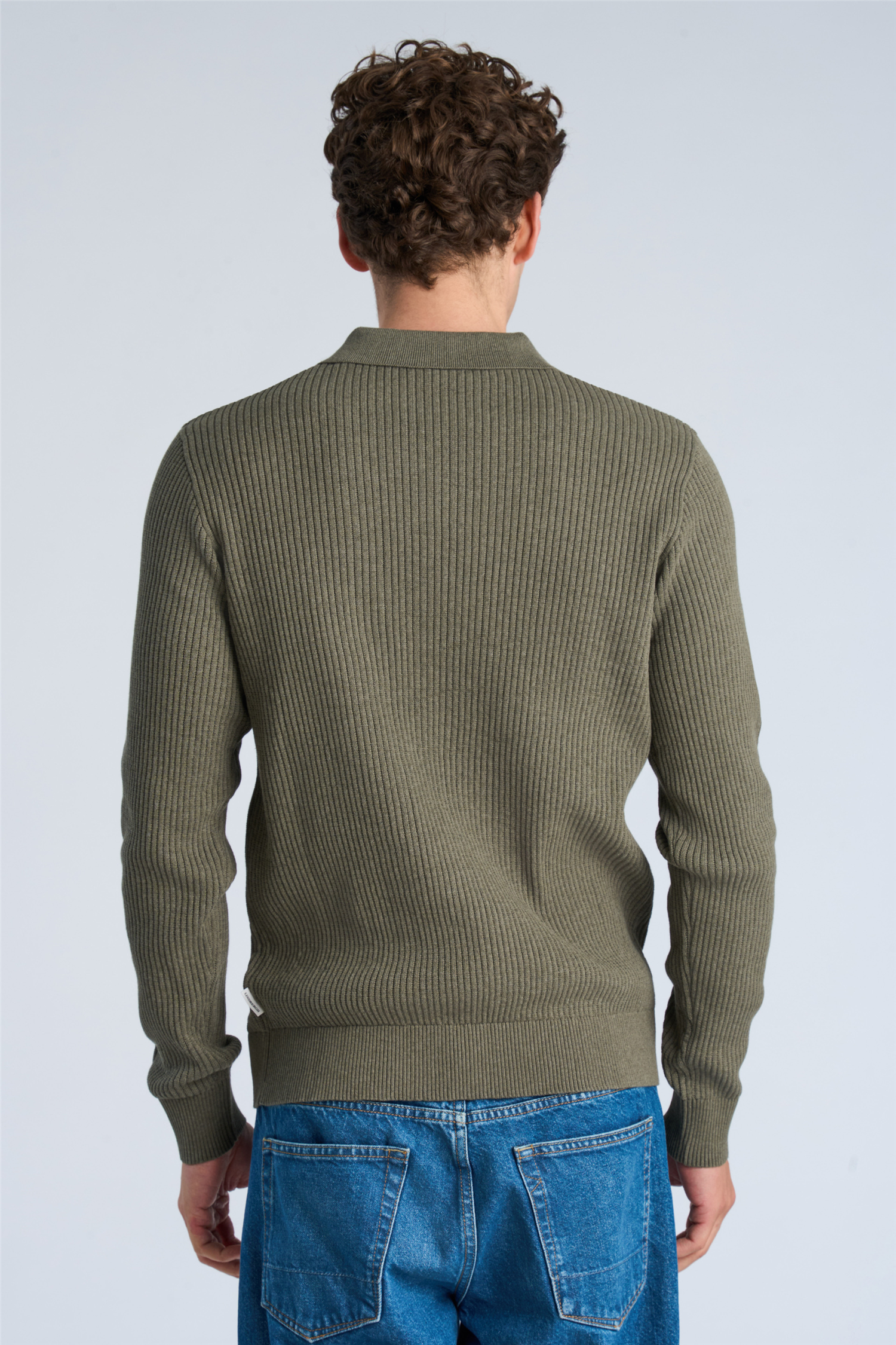 Ribbed L/s V-Neck Polo Army