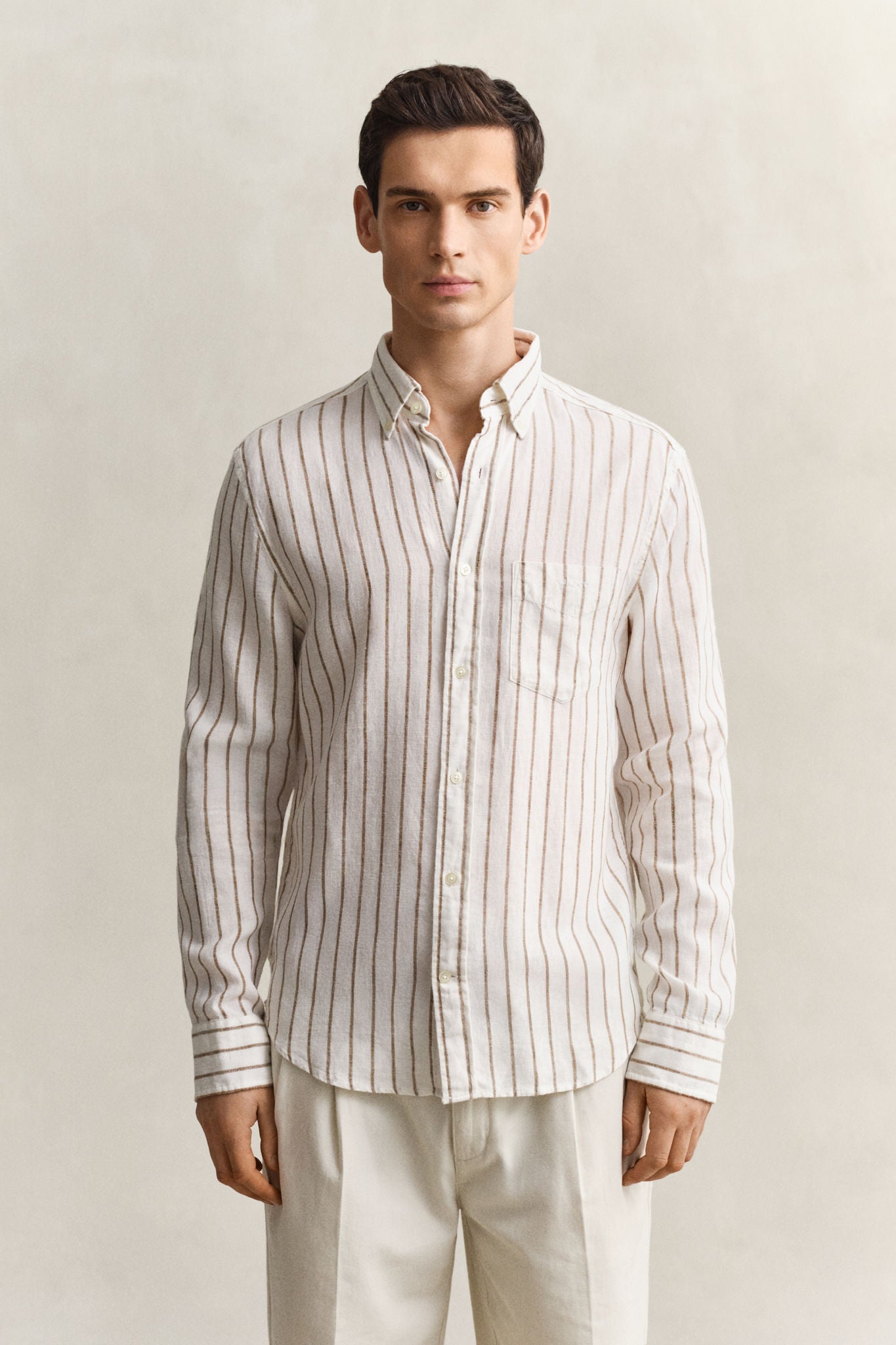Reg Linen Viscose Stripe Shirt Cream
