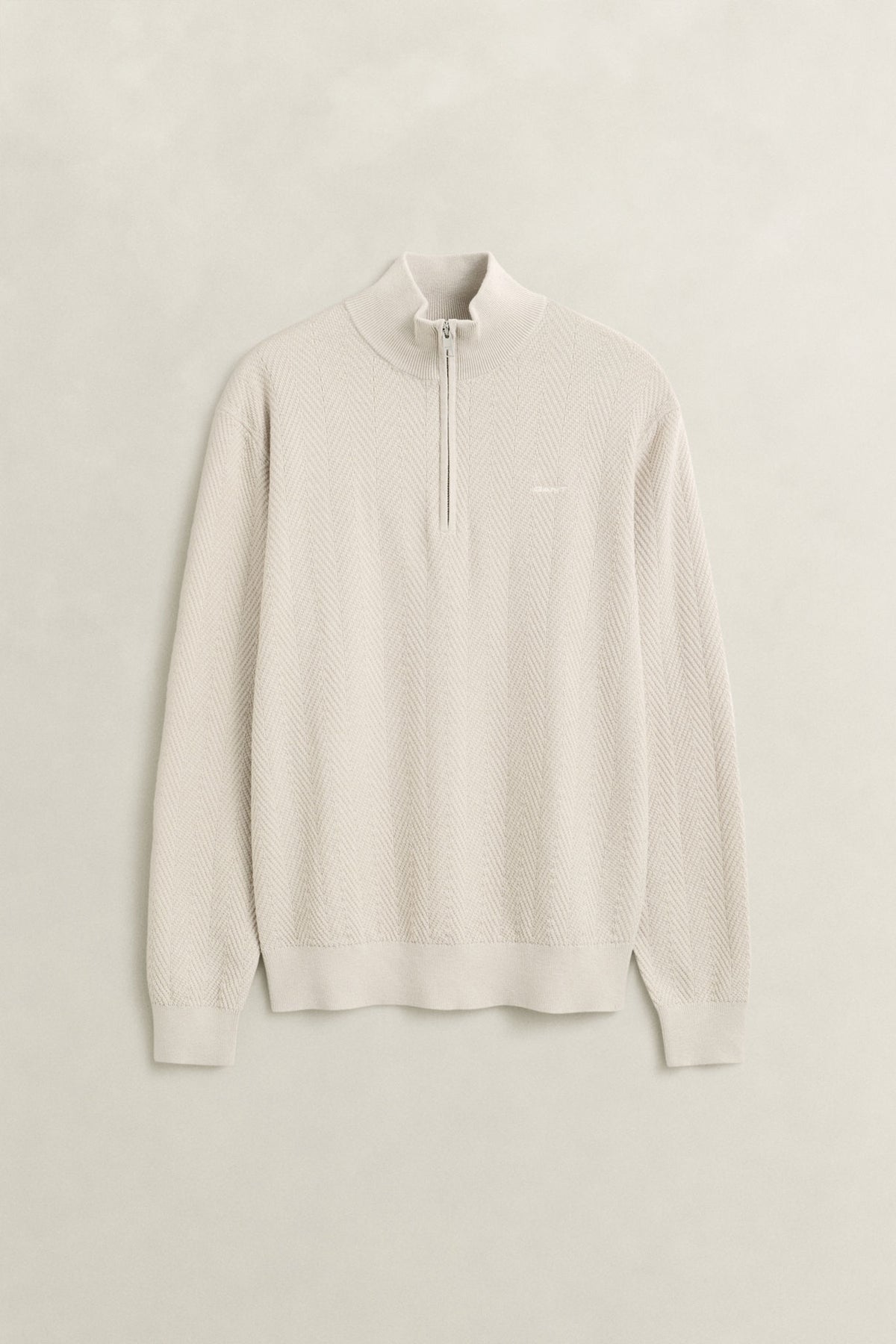 Herringbone Texture Half Zip Clay Beige