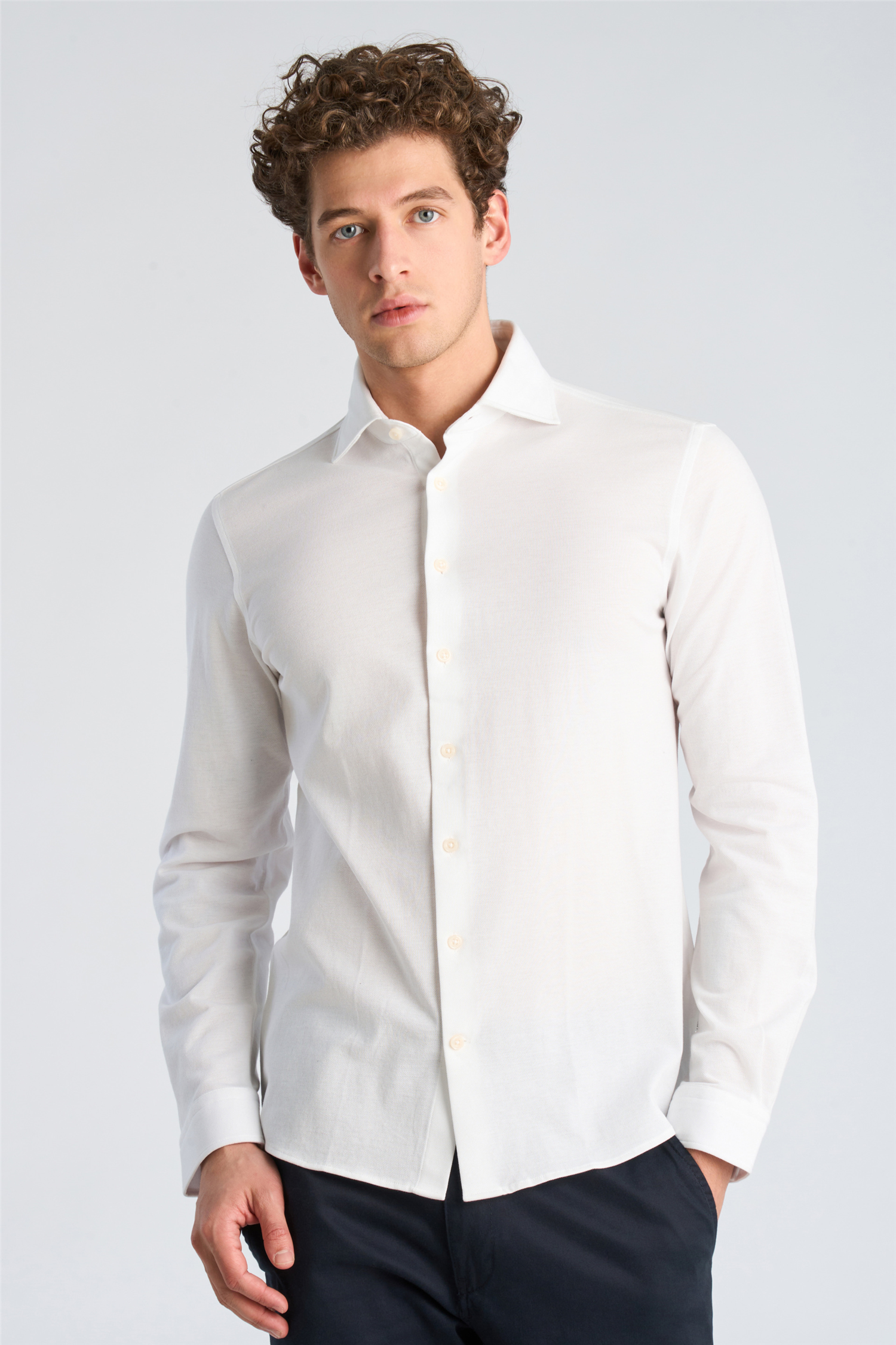 Knitted Dress Shirt L/s White