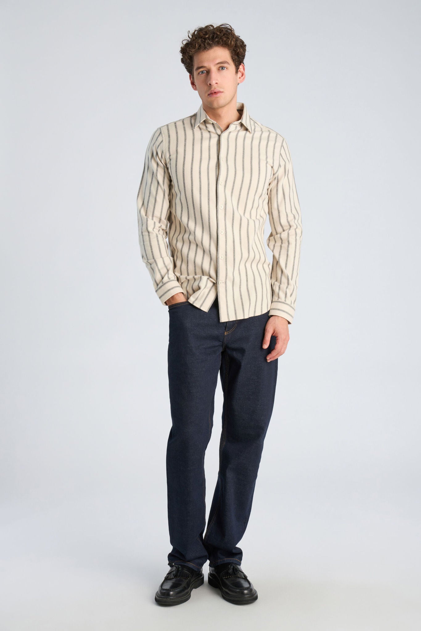 Brushed striped shirt L/S Ivory