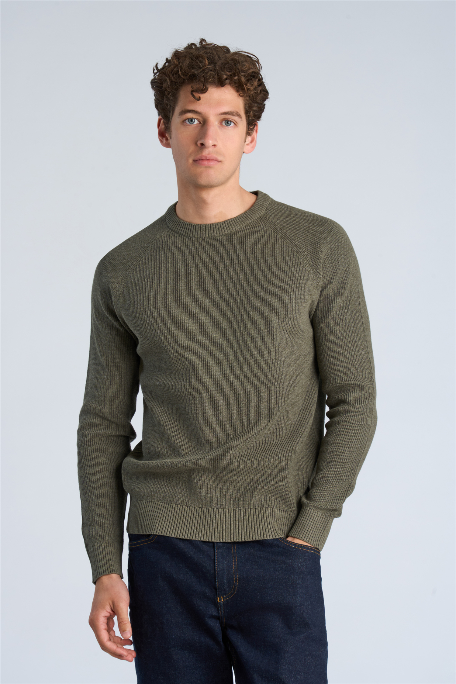 Ribbed L/s O-Neck Knit Army