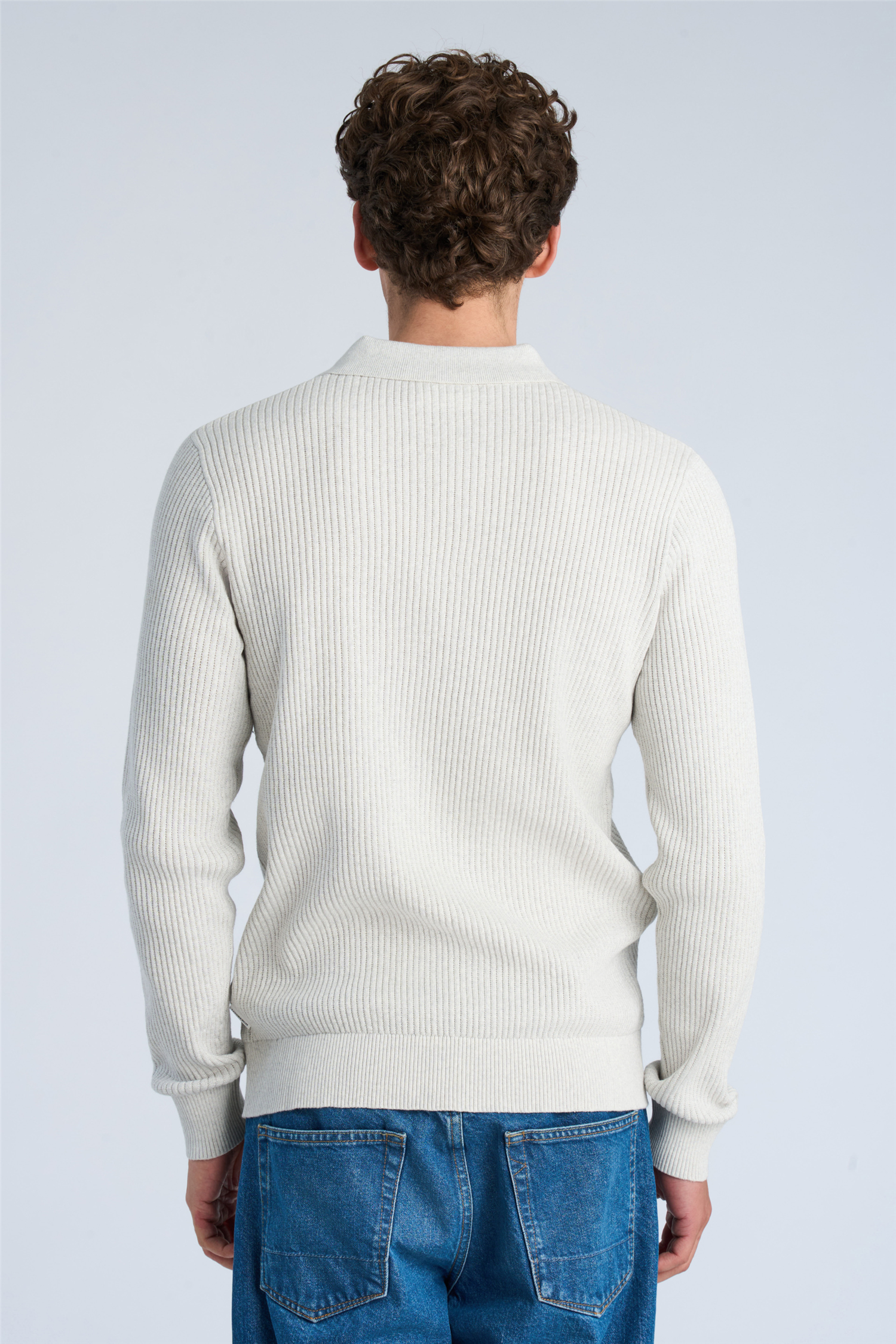 Ribbed L/s V-Neck Polo Off White