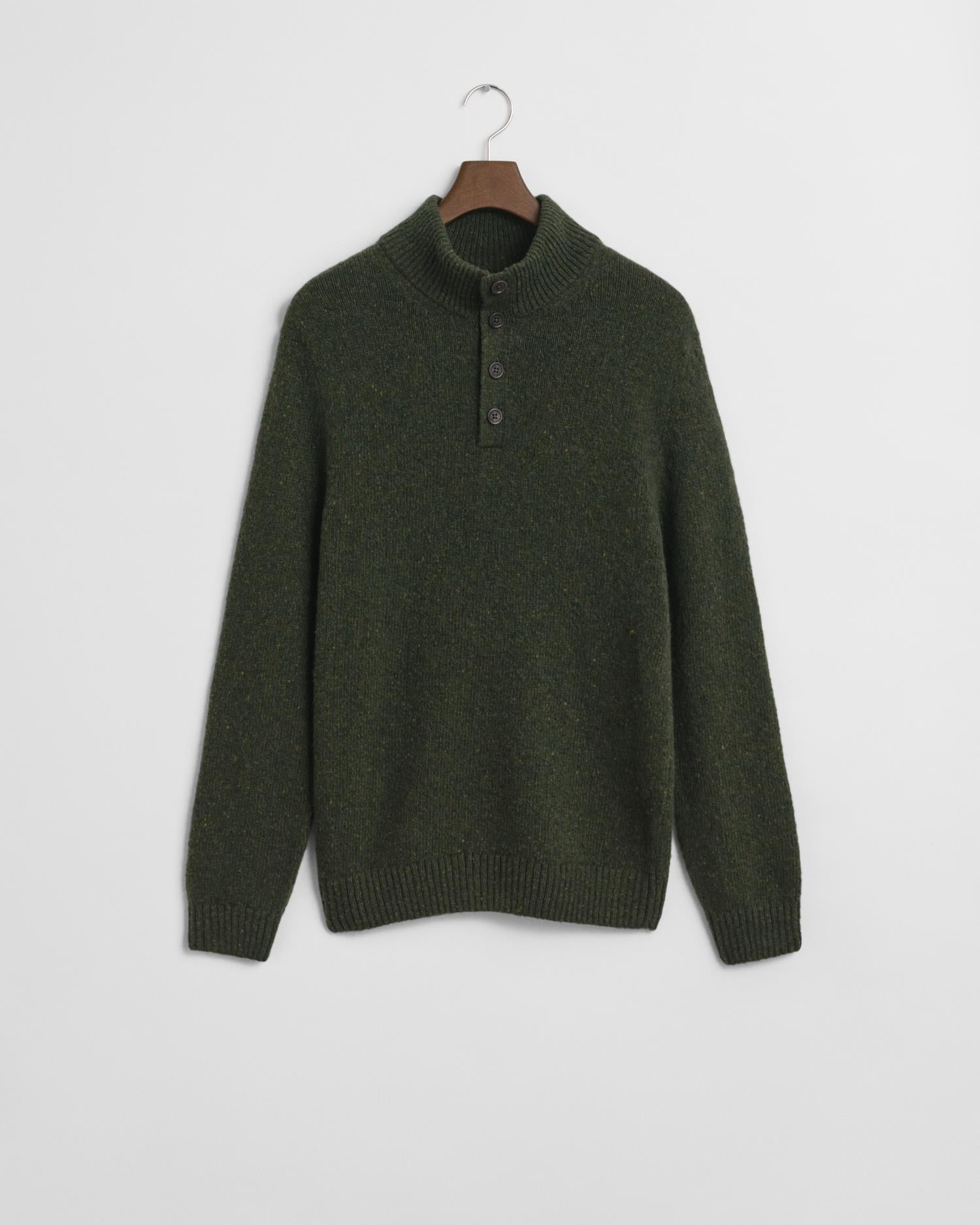 Wool Blend Neps Half Buttoned Country Green