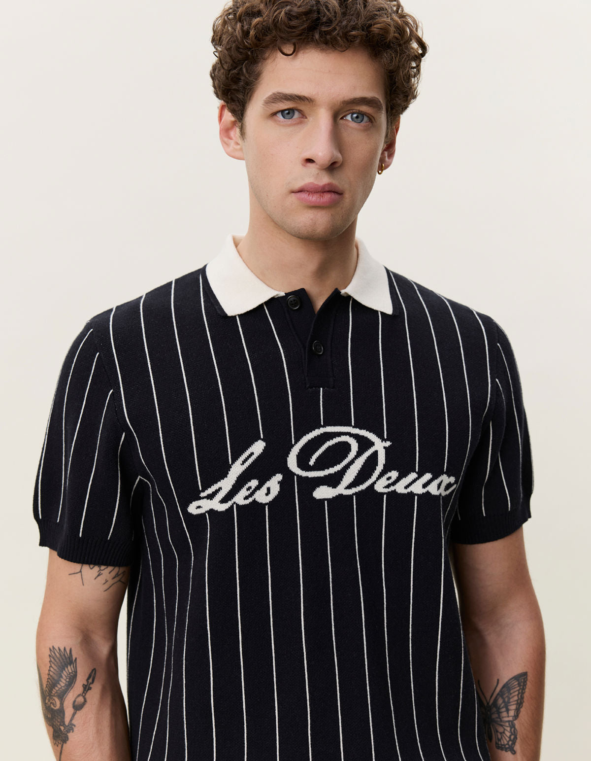 Pinstripe Knitted Polo Black