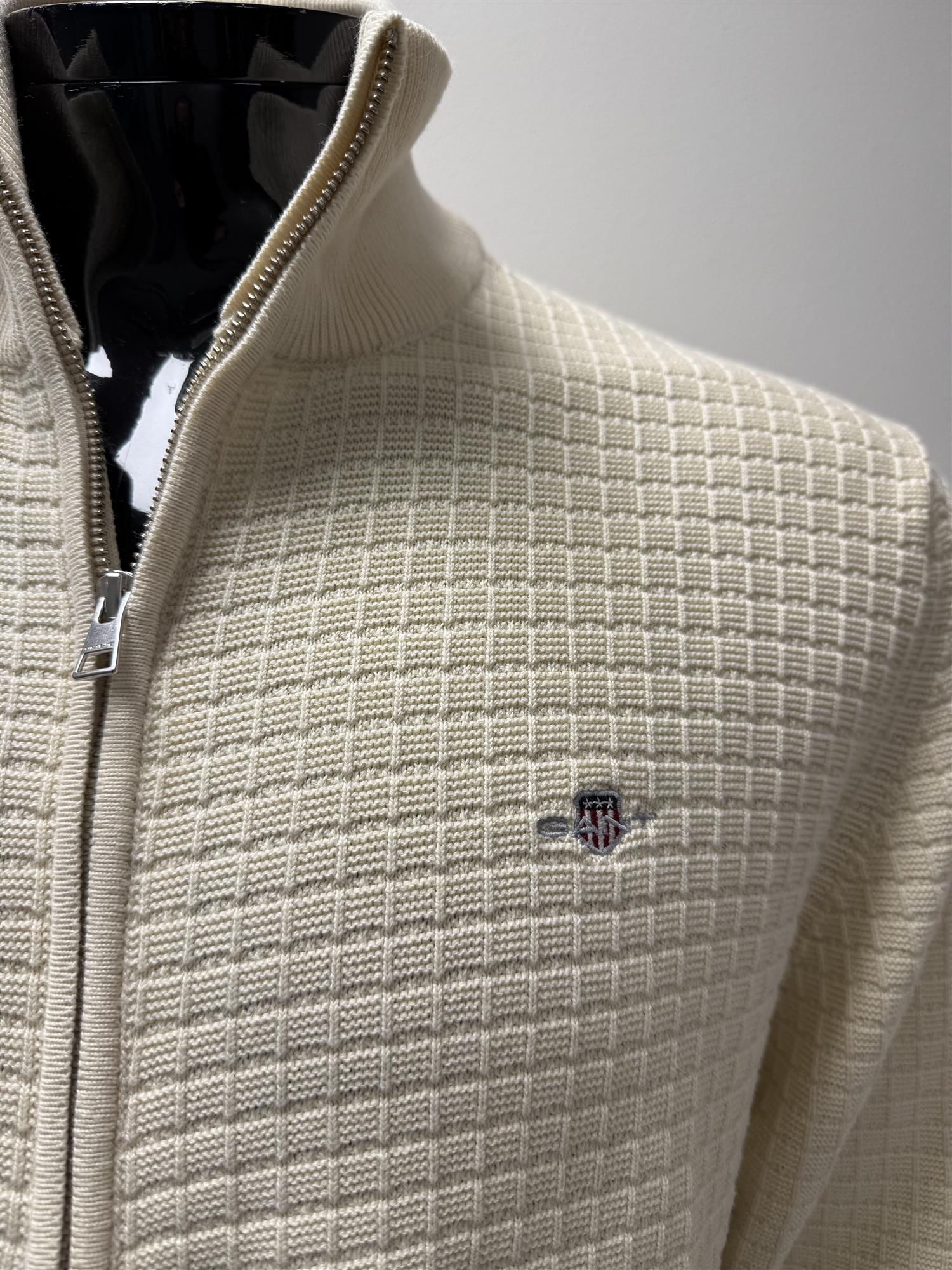 Cotton textured zip cardigan