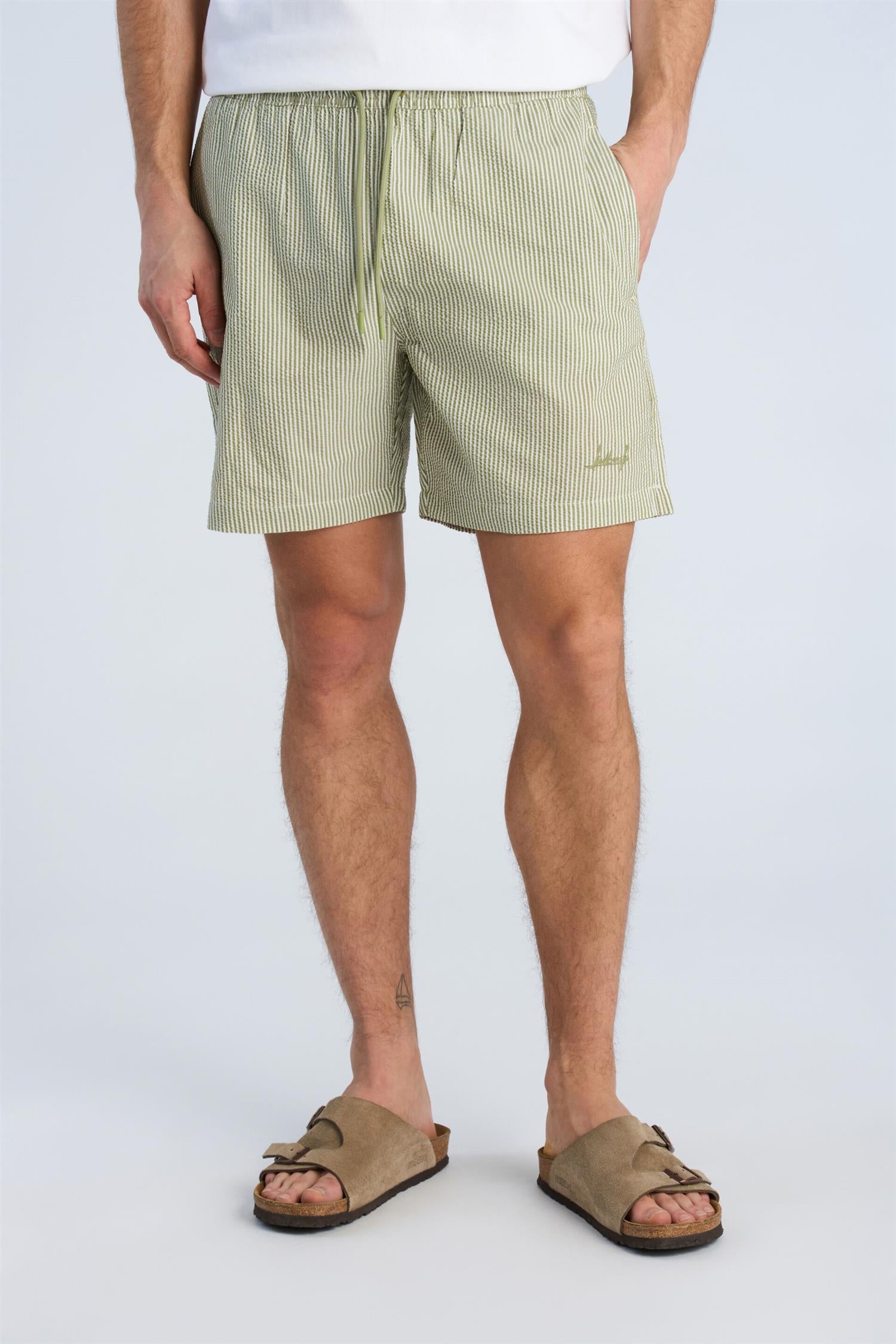 Striped Seersucker Swim Shorts Green